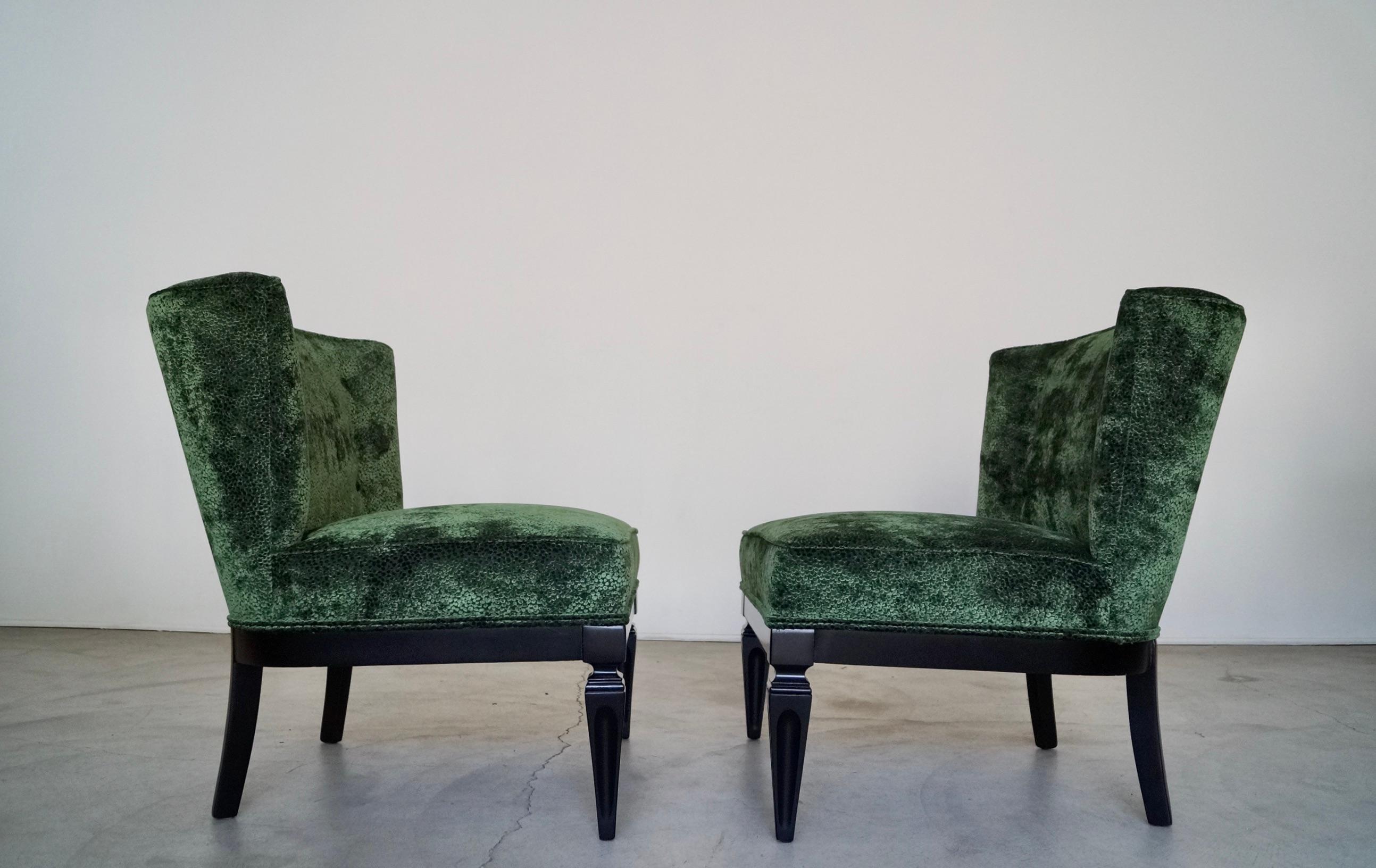 1960's Hollywood Regency Velvet Slipper Lounge Chairs - a Pair For Sale 6