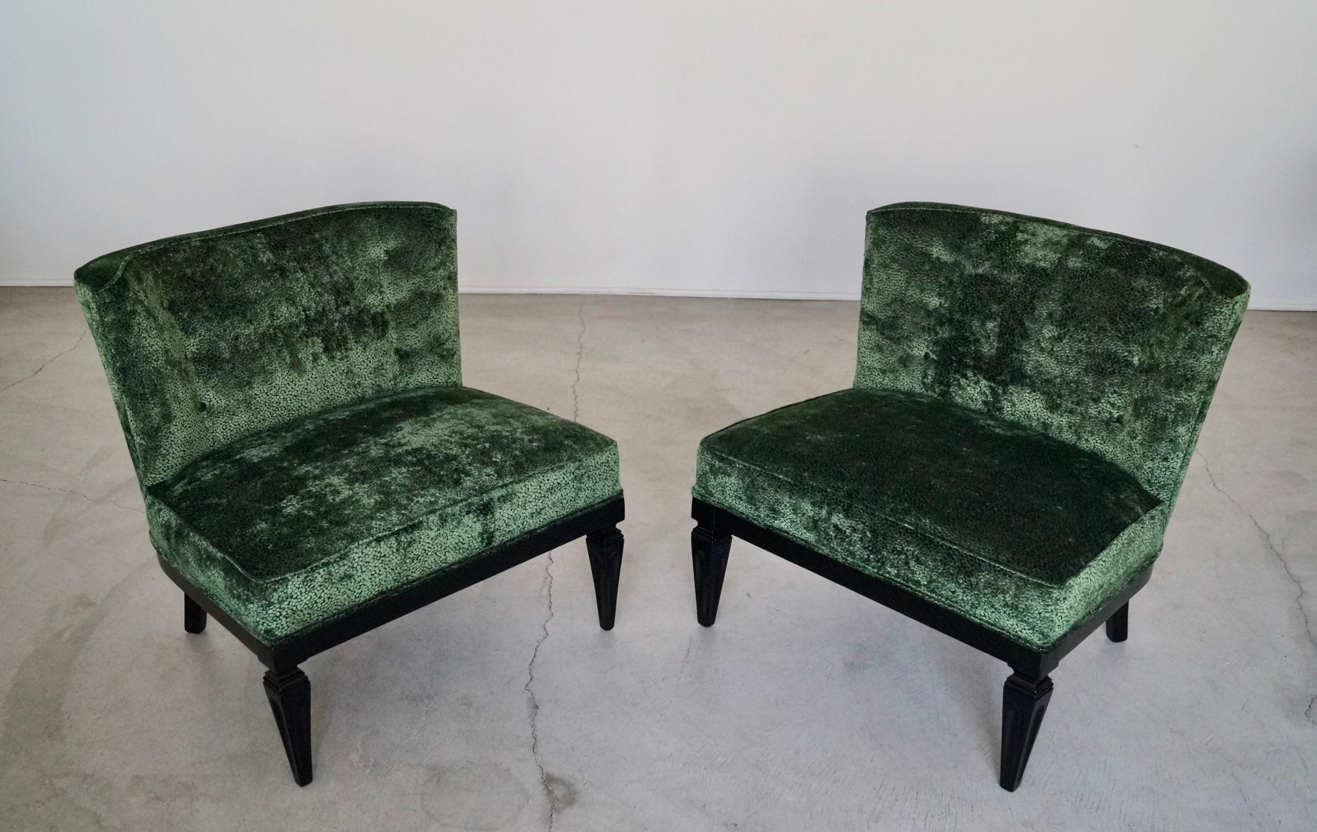 1960's Hollywood Regency Velvet Slipper Lounge Chairs - a Pair For Sale 8