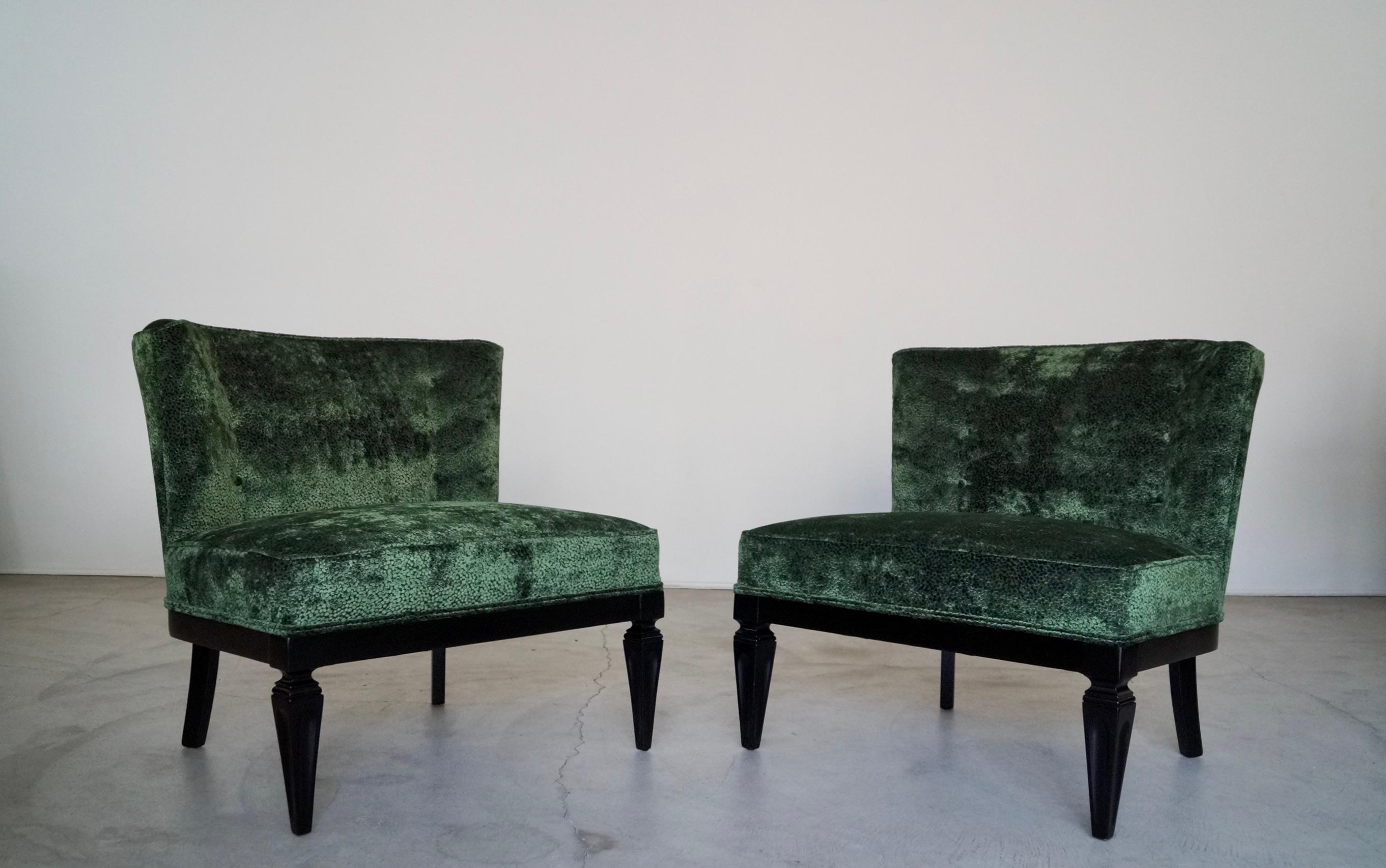 1960's Hollywood Regency Velvet Slipper Lounge Chairs - a Pair For Sale 9