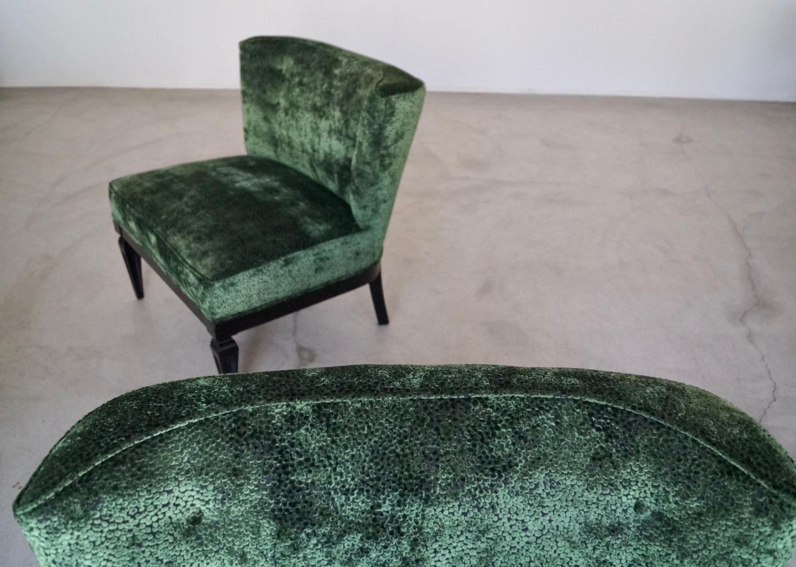 1960's Hollywood Regency Velvet Slipper Lounge Chairs - a Pair For Sale 15