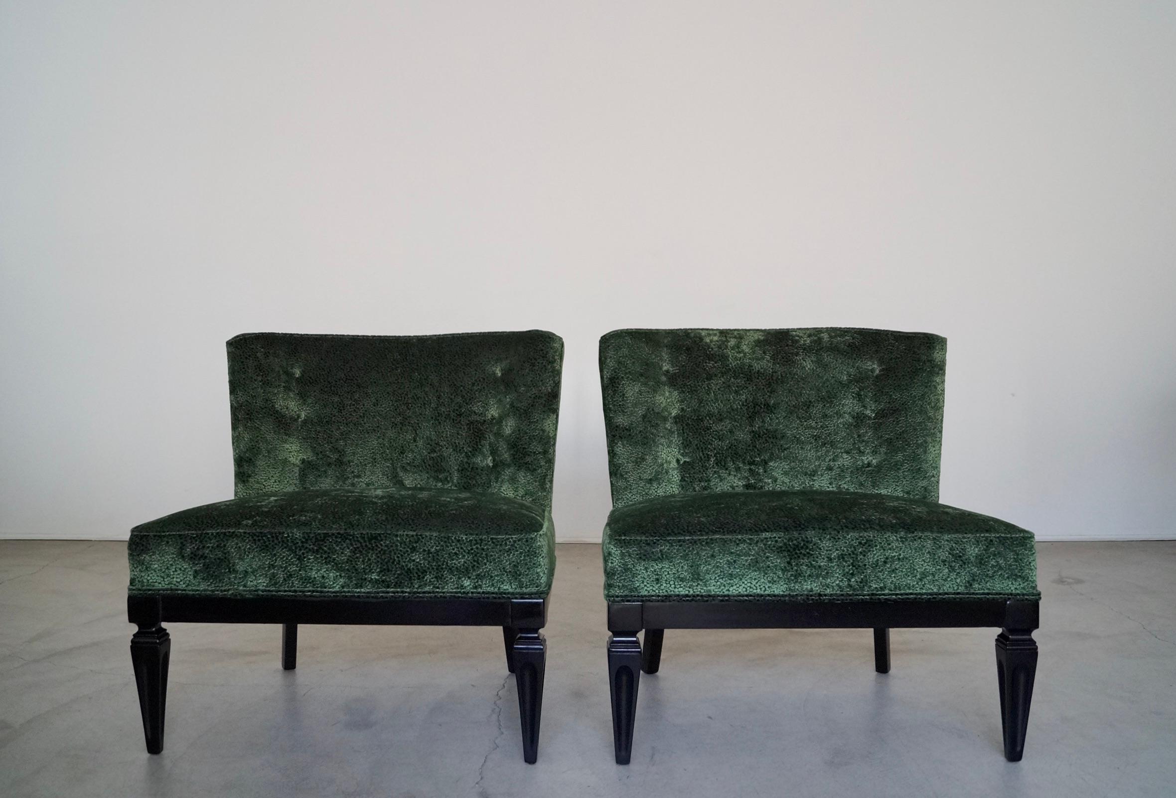 American 1960's Hollywood Regency Velvet Slipper Lounge Chairs - a Pair For Sale