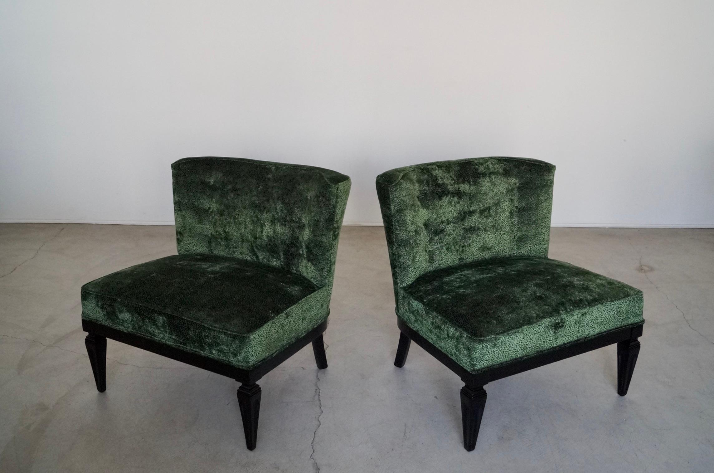 1960's Hollywood Regency Velvet Slipper Lounge Chairs - a Pair In Excellent Condition For Sale In Burbank, CA