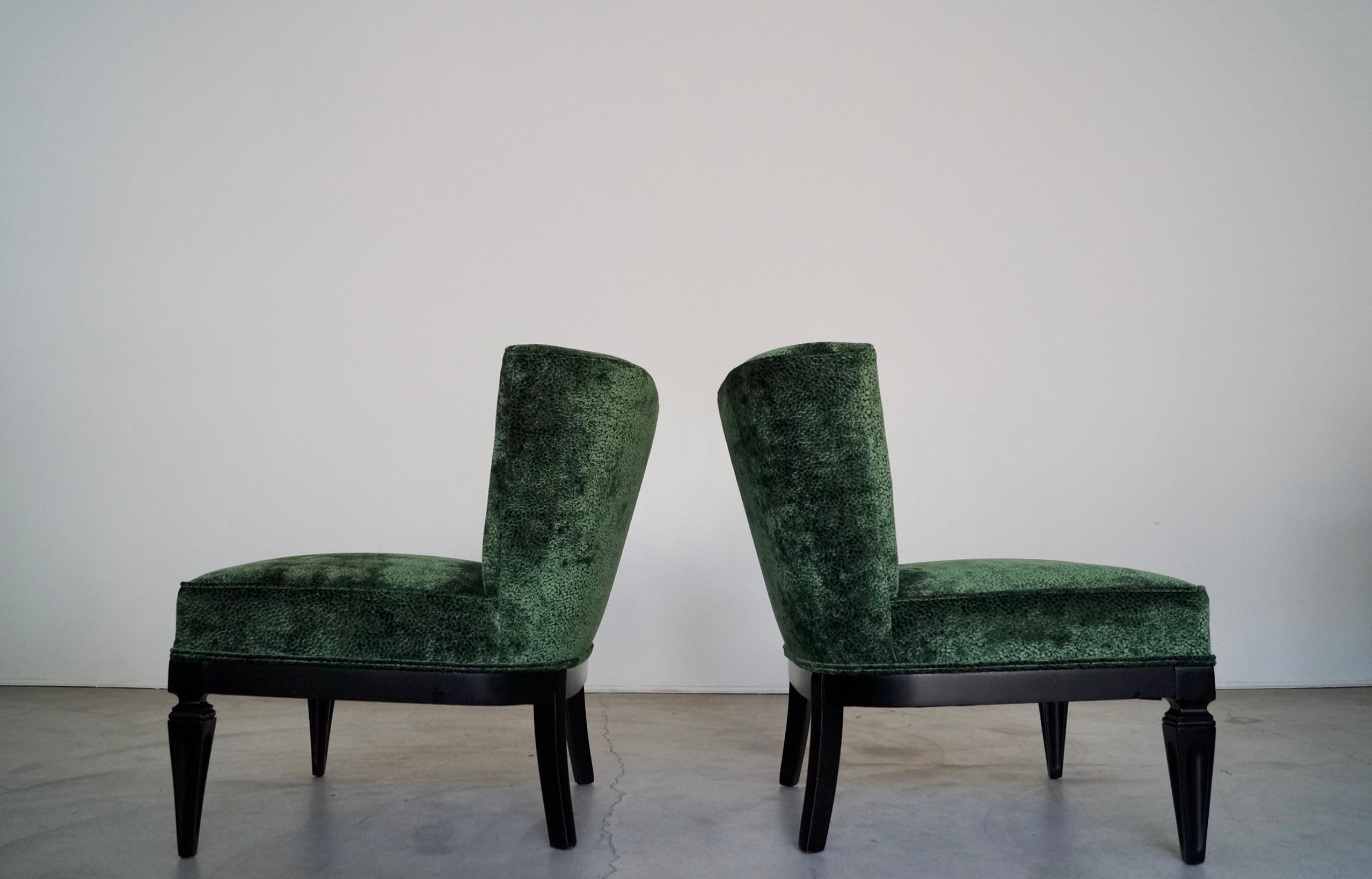 1960's Hollywood Regency Velvet Slipper Lounge Chairs - a Pair For Sale 1