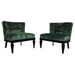 1960's Hollywood Regency Velvet Slipper Lounge Chairs - a Pair