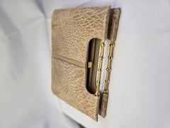 1960s Holt Renfrew Mod Fawn Crocodile Structured Handbag w Gold Bamboo Handles