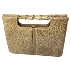 1960s Holt Renfrew Mod Fawn Crocodile Structured Handbag w Gold Bamboo Handles