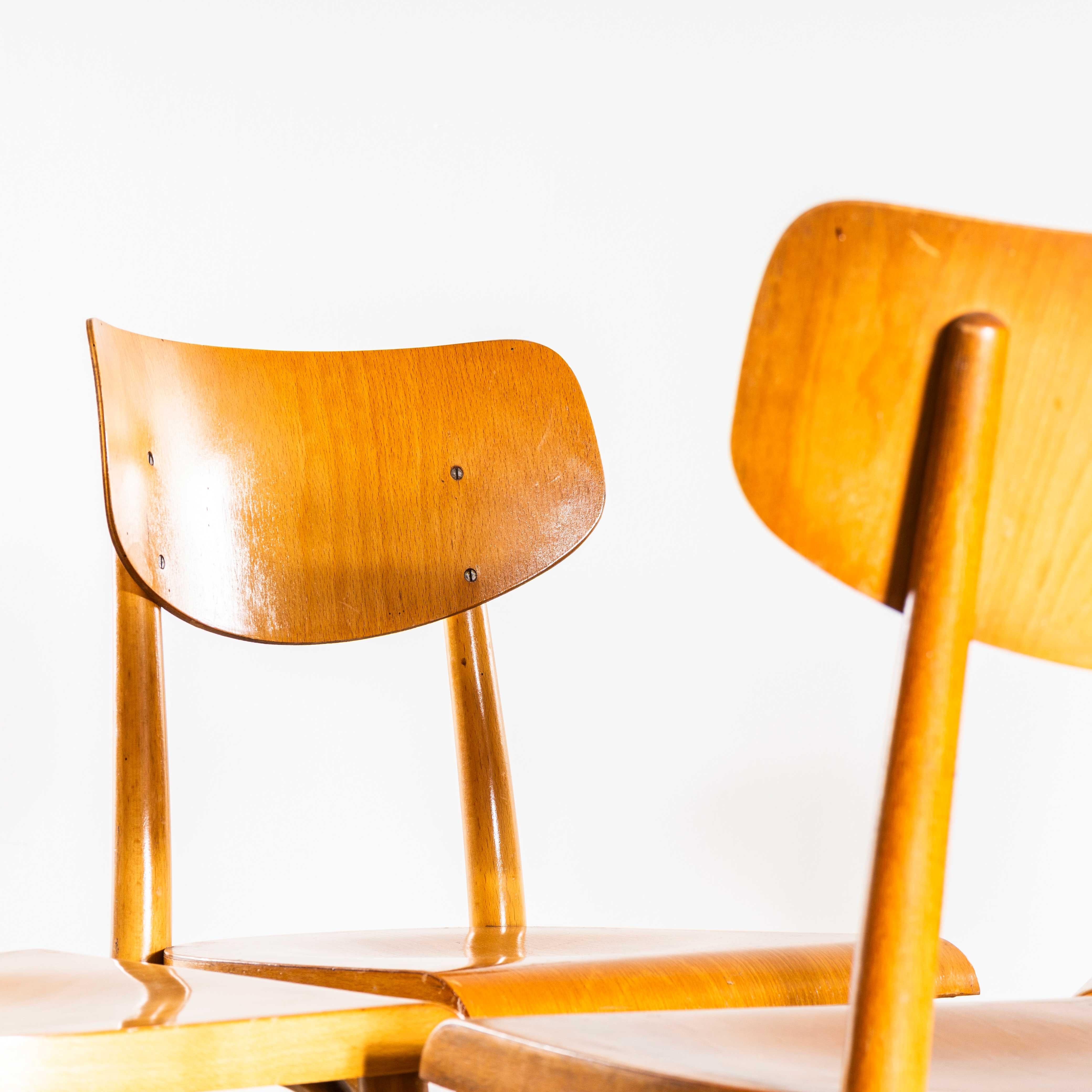 Czech 1960's Honey Glossed Shield Back Dining Chairs - Set Of Four For Sale