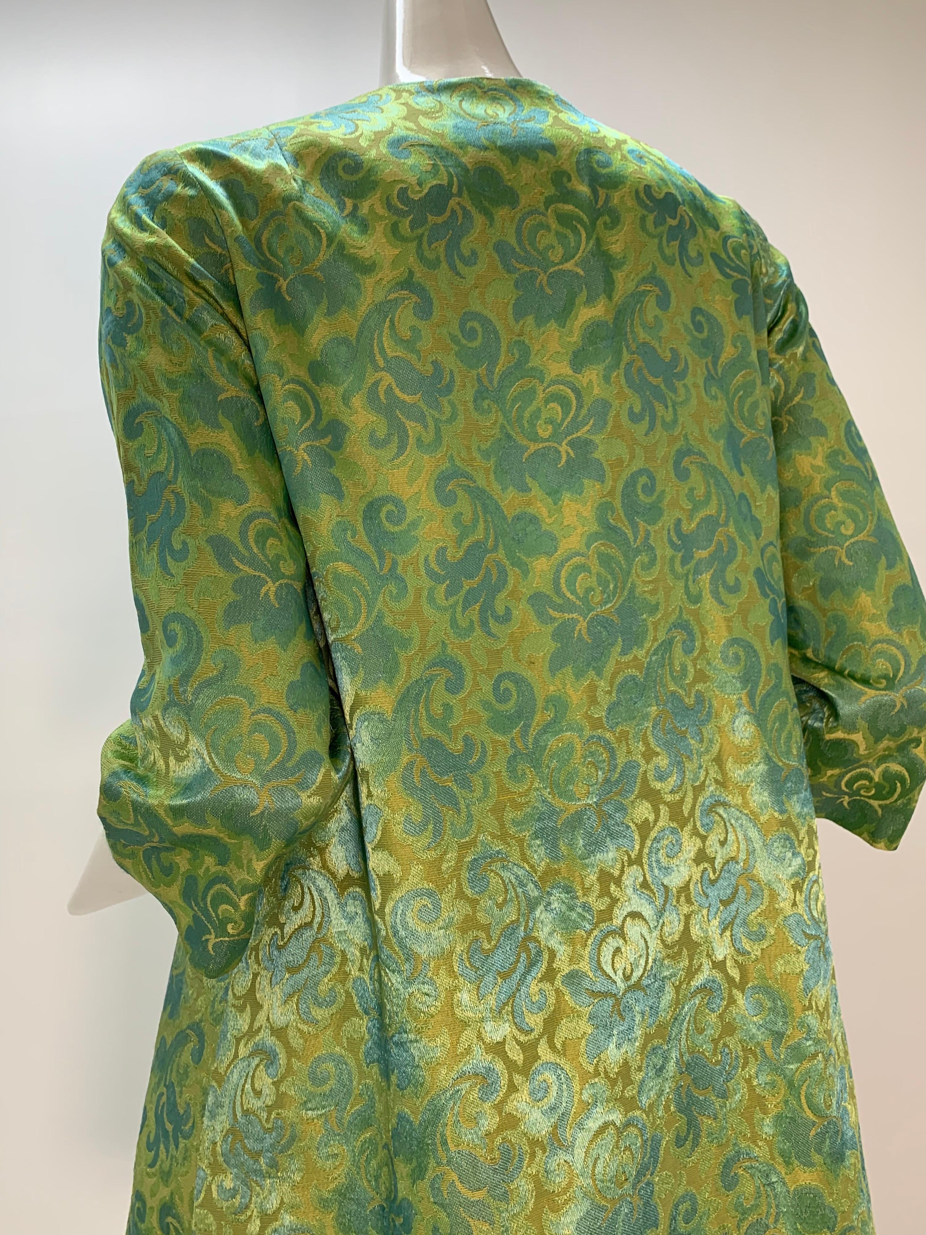 1960s Hong Kong Green and Aqua Brocade Jacket w/ Frog Closures In Good Condition In Gresham, OR