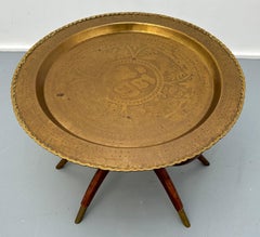 1960s Hong Kong Spider Leg Engraved Brass Tray Foldable Coffee or Side Table