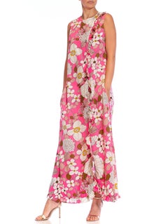 1960S Hot Pink Cotton Barkcloth Made In Hawaii Hawaiian Dress