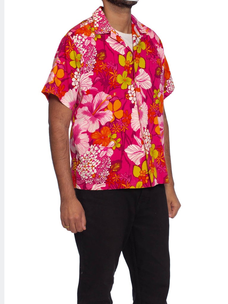 1960S Hot Pink Cotton Barkcloth Men