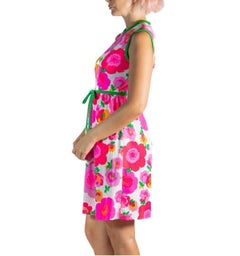 1960S Hot Pink & Green Polyester Jersey Mod Mini Dress