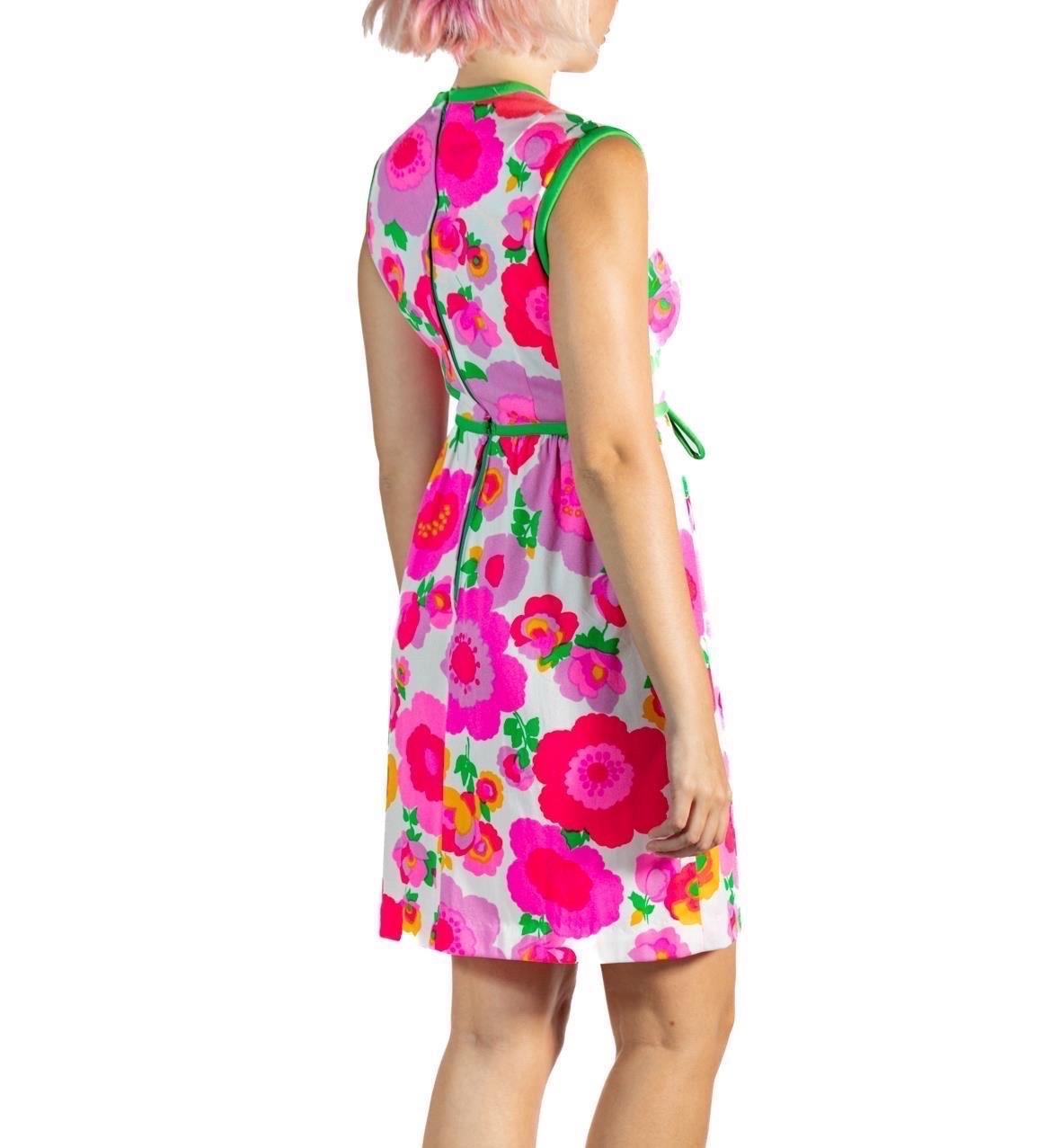 1960S Hot Pink & Green Polyester Jersey Mod Mini Dress For Sale 1