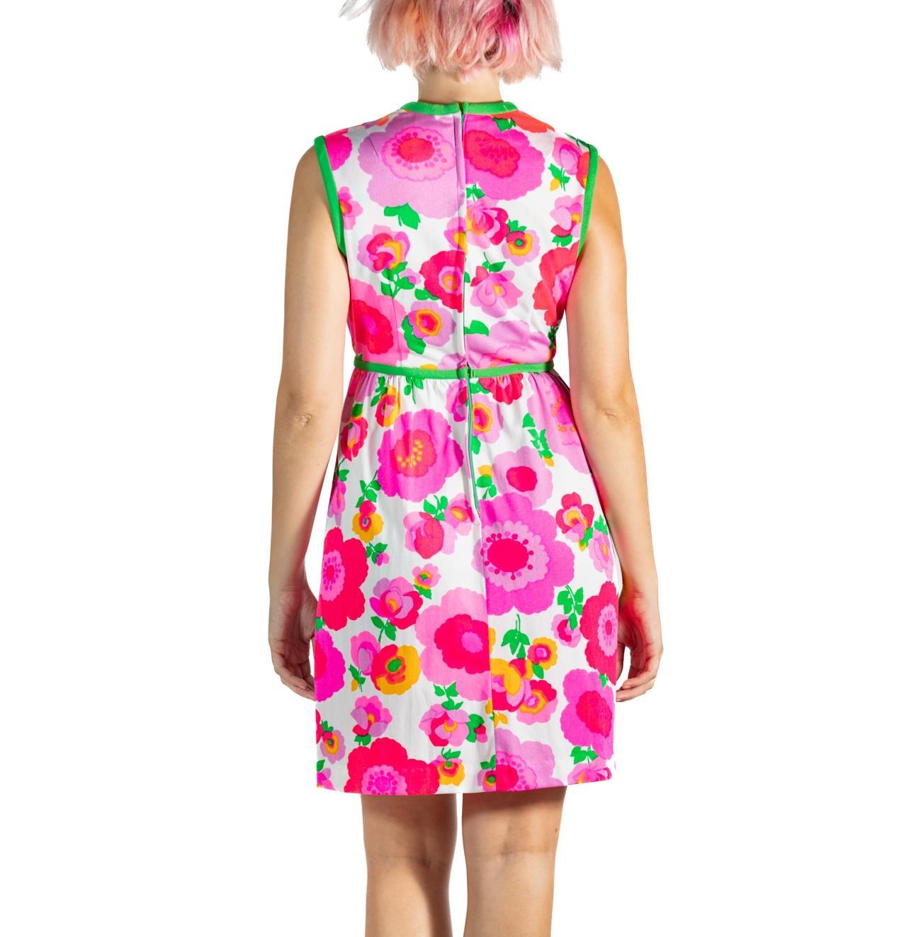 1960S Hot Pink & Green Polyester Jersey Mod Mini Dress For Sale 2