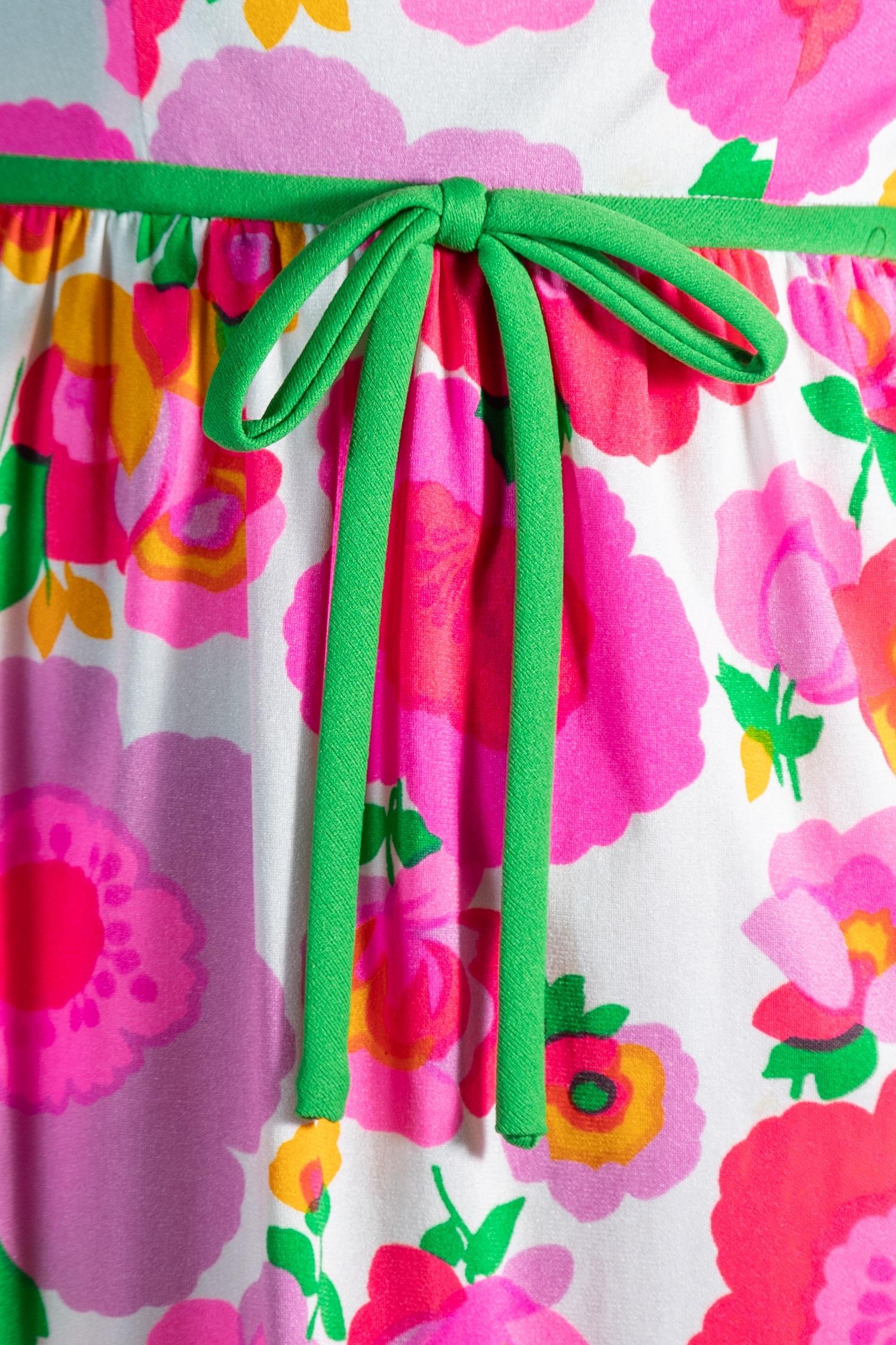 1960S Hot Pink & Green Polyester Jersey Mod Mini Dress For Sale 3