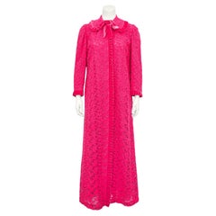 Vintage 1960s Hot Pink Lace Duster with Velvet Trim