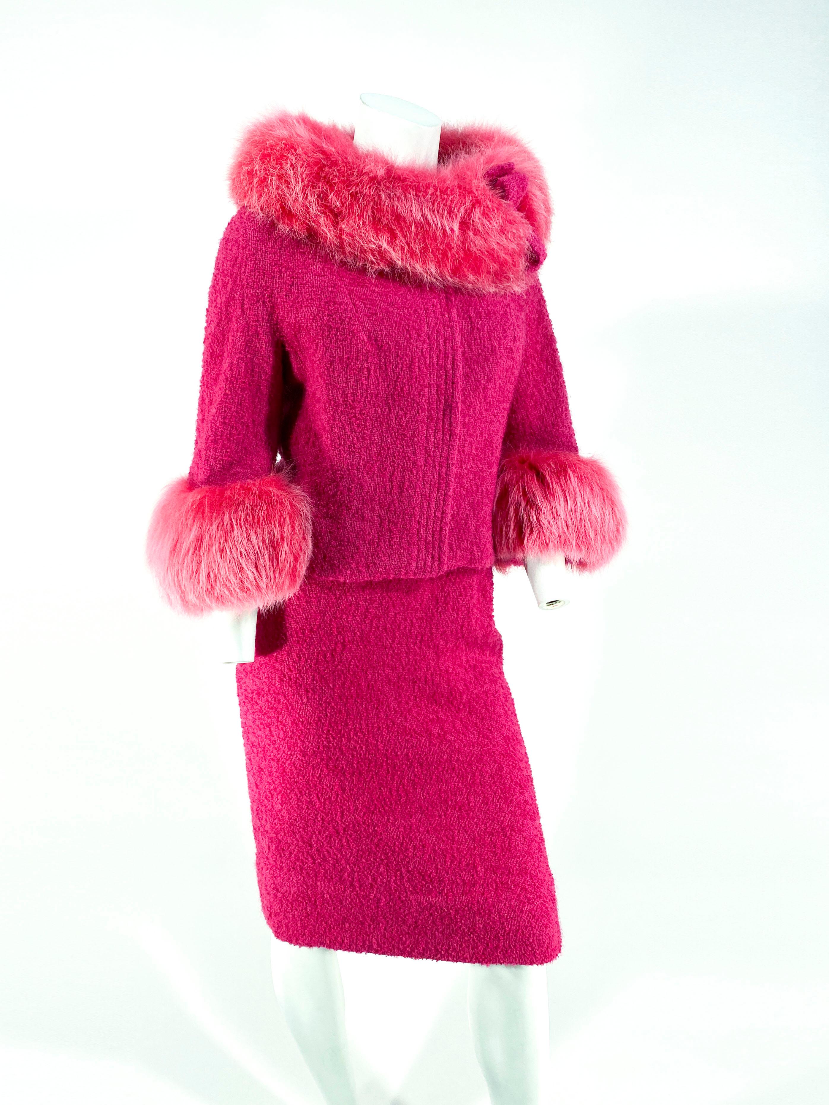 Women's 1960s Hot Pink Mohair and Fox Suit