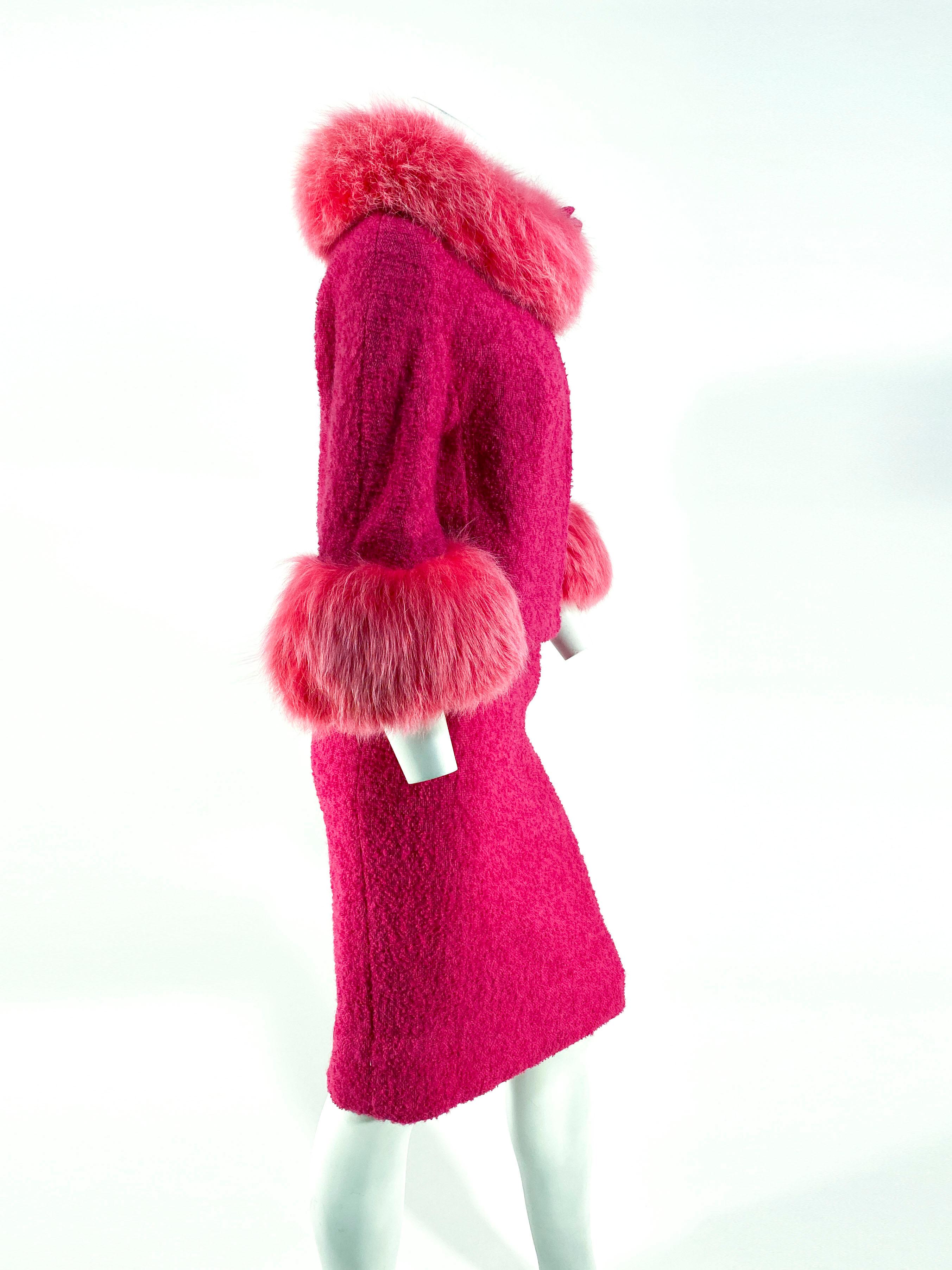 1960s Hot Pink Mohair and Fox Suit 1