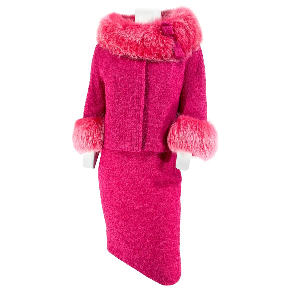 1960s Hot Pink Mohair and Fox Suit