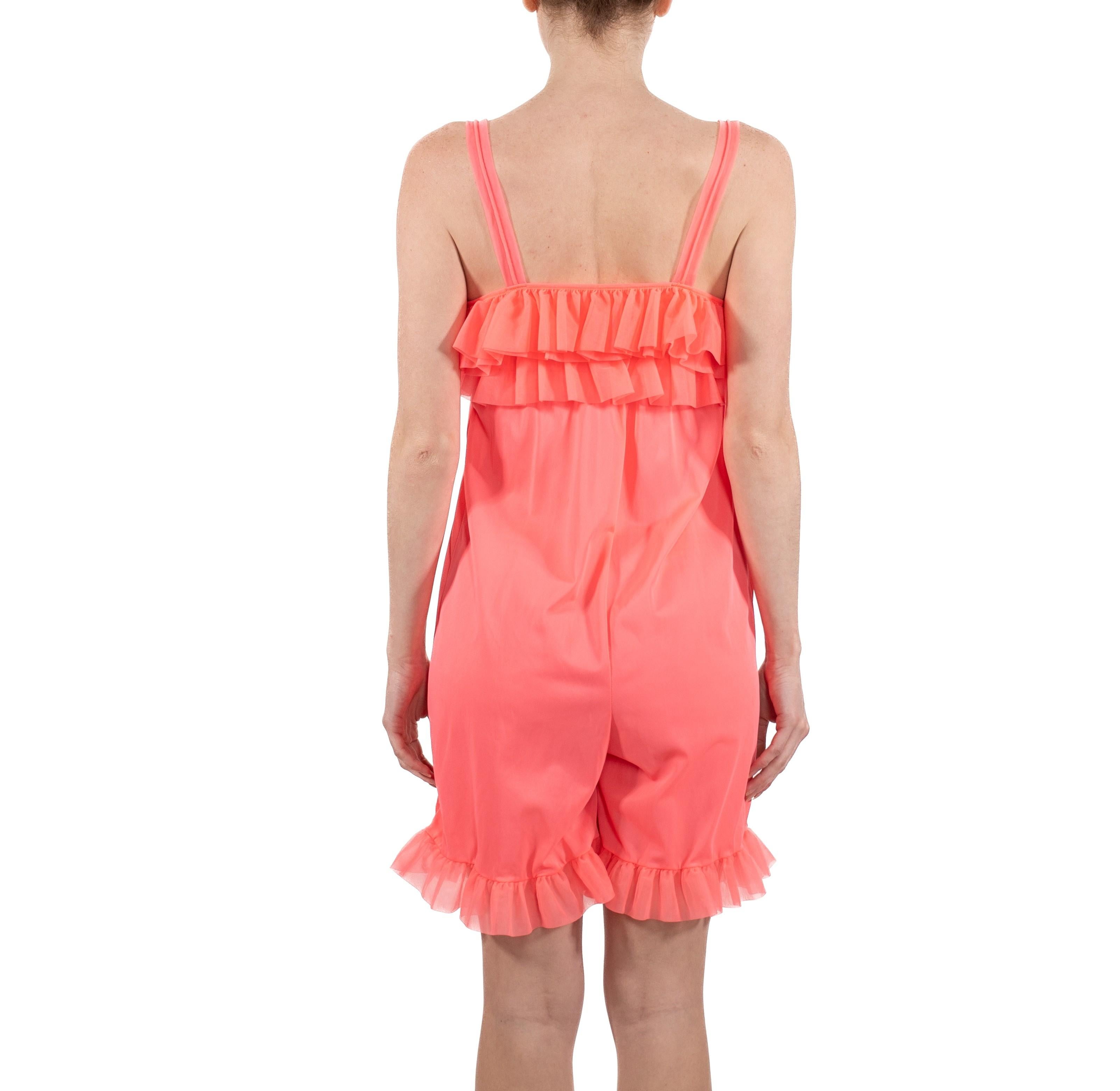 1960S Hot Pink Nylon Tricot Jersey Lingerie Romper With Ruffles For Sale 4