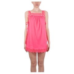 Used 1960S Hot Pink Poly/Nylon Tricot Jersey Lace Trimmed Mod Negligee & Panty Set