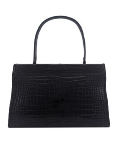 1960s House of Grimaldi Black Croc Skin Top Handle Bag