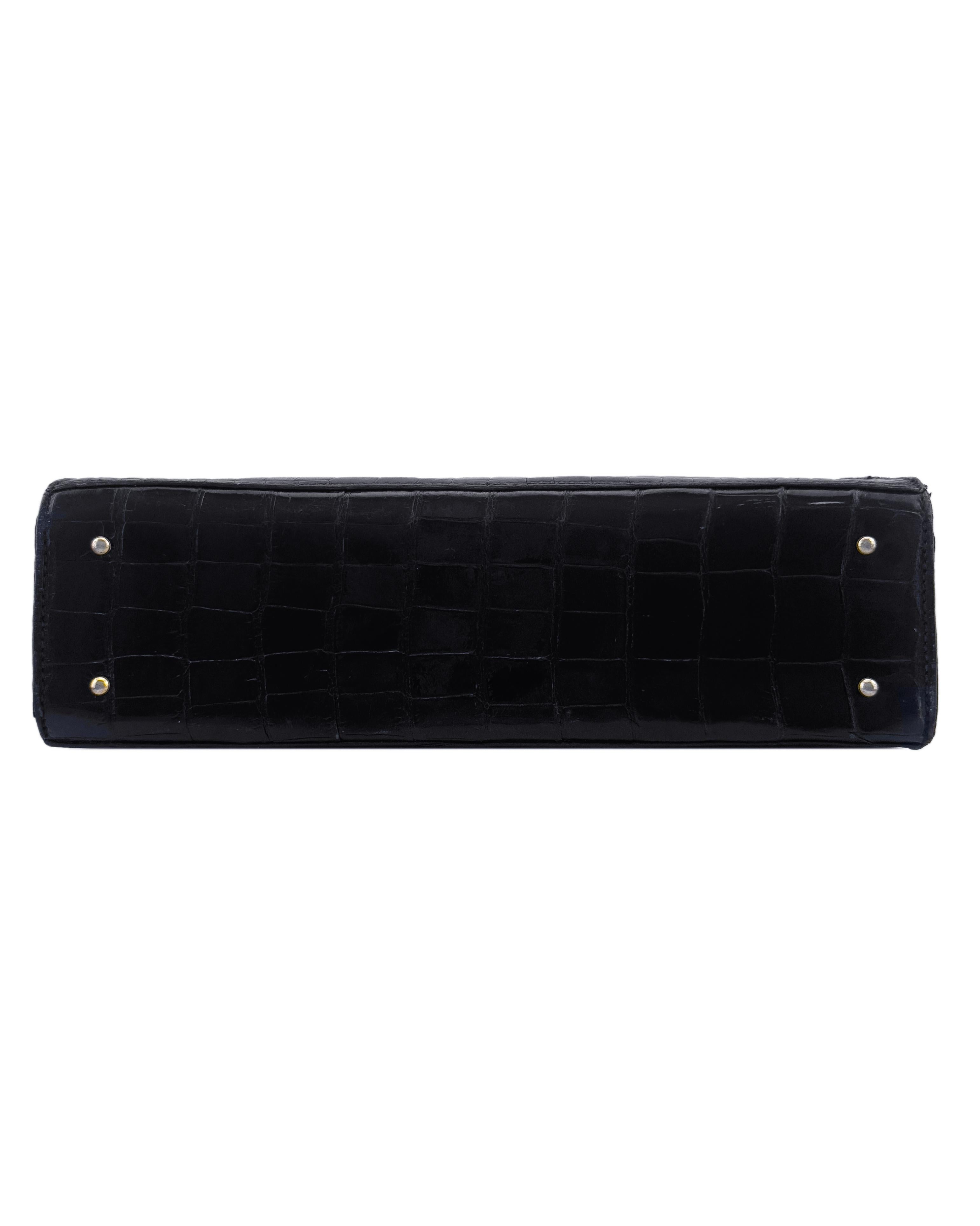 1960s House of Grimaldi Black Croc Skin Top Handle Bag Bon état - En vente à Toronto, Ontario