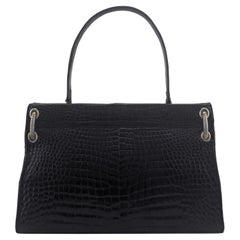 1960er House of Grimaldi Schwarze Henkeltasche aus Krokodilleder mit Griff oben