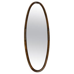 1960s Huge French Oval Wall Mirror with a Thick Bamboo Frame