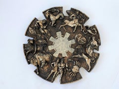 1960s Huge Massive Patinated Brass Resin Sculptural Wall Art / Mirror, USA