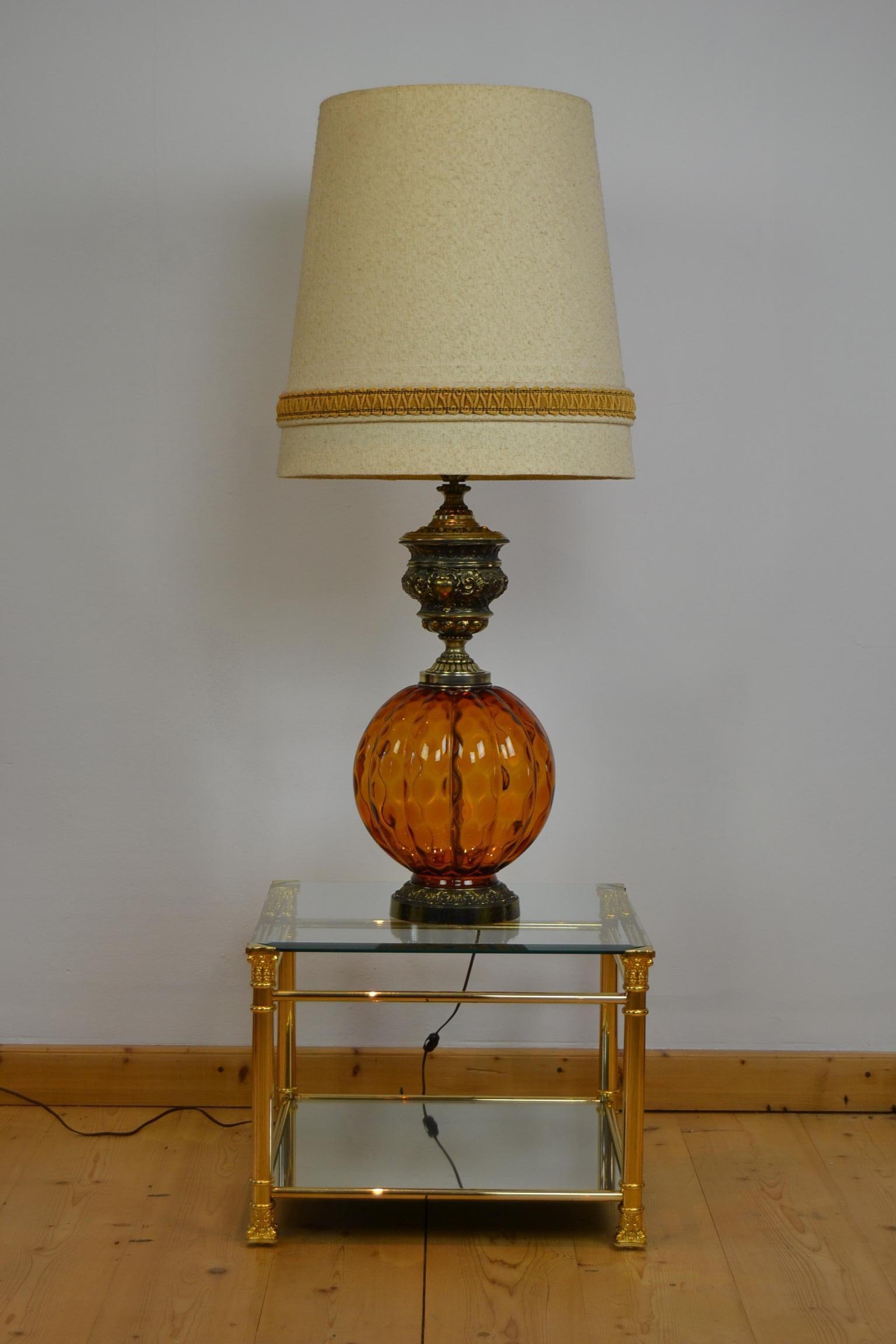 1960s Huge Table Lamp or Floor lamp with Amber Blown Art Glass, Bohemian Style 7