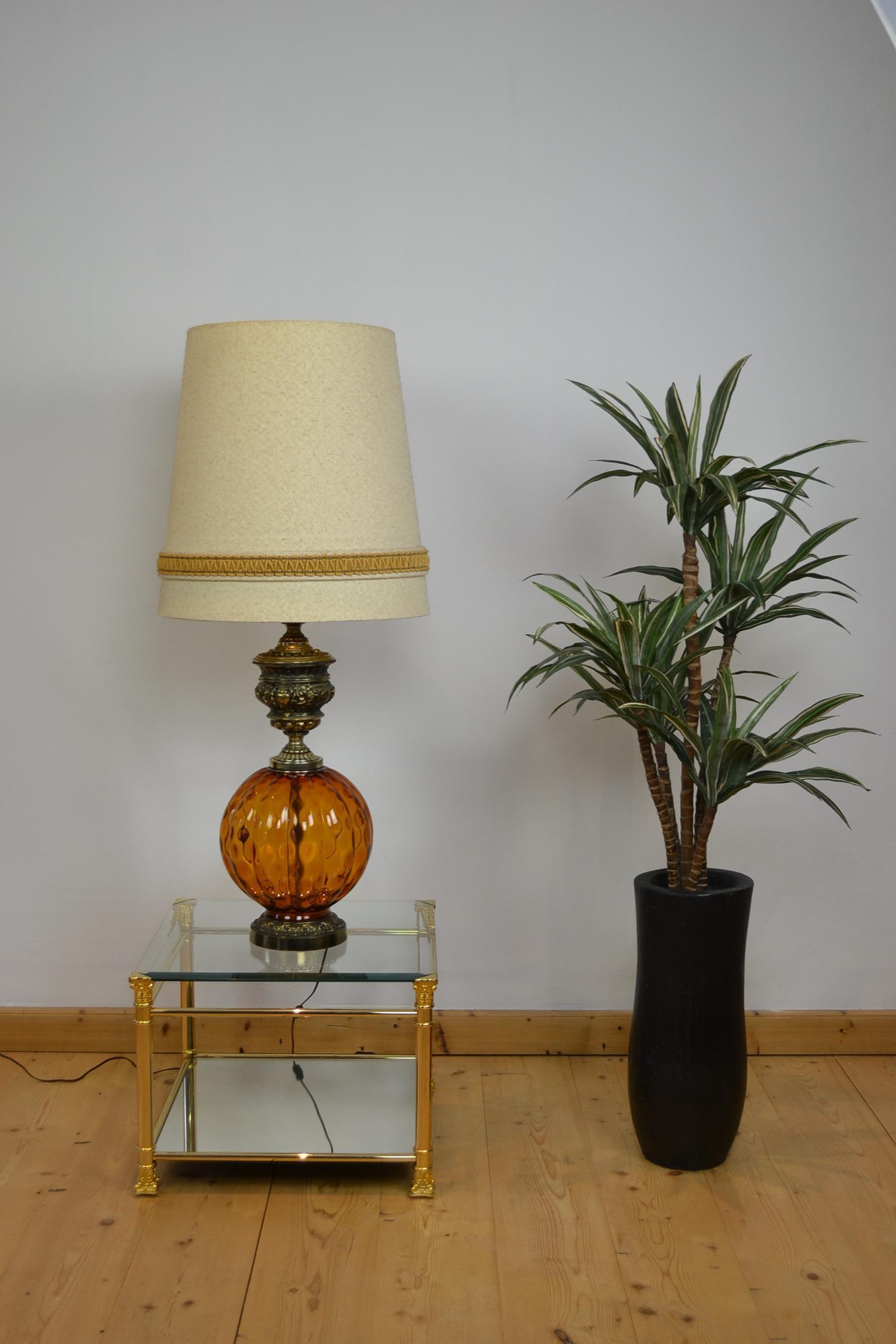 1960s Huge Table Lamp or Floor lamp with Amber Blown Art Glass, Bohemian Style 8
