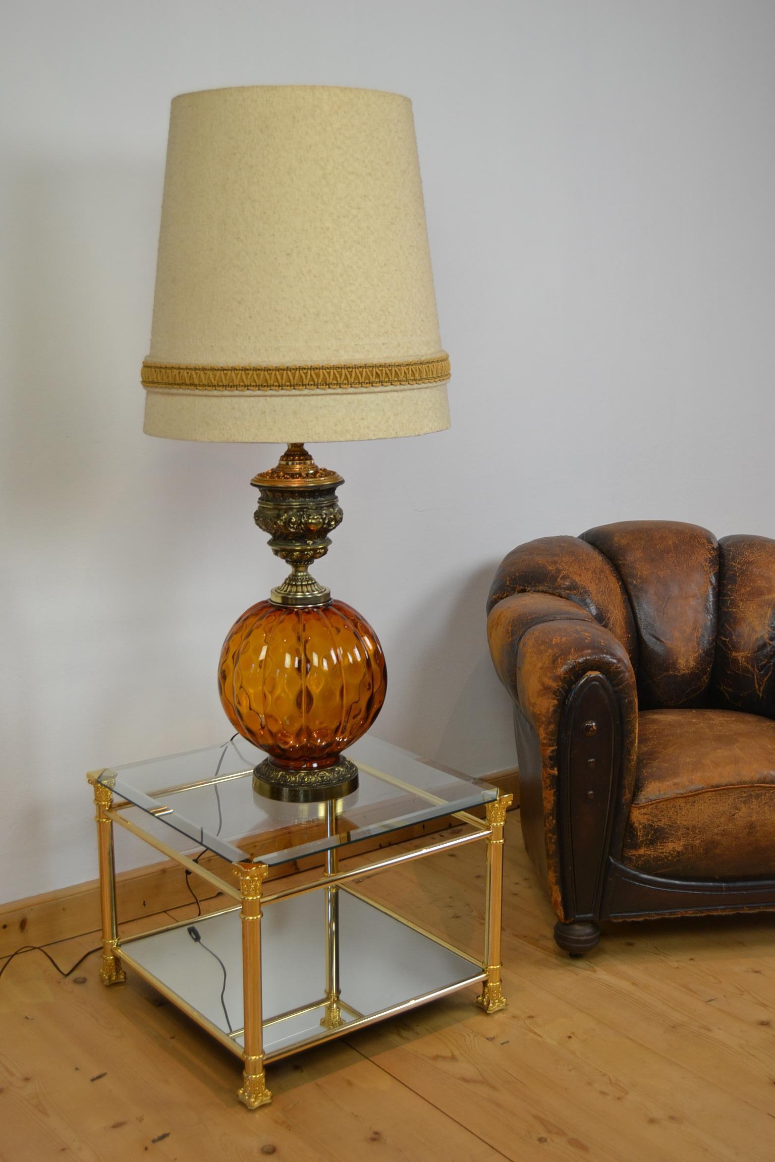 1960s Huge Table Lamp or Floor lamp with Amber Blown Art Glass, Bohemian Style 9
