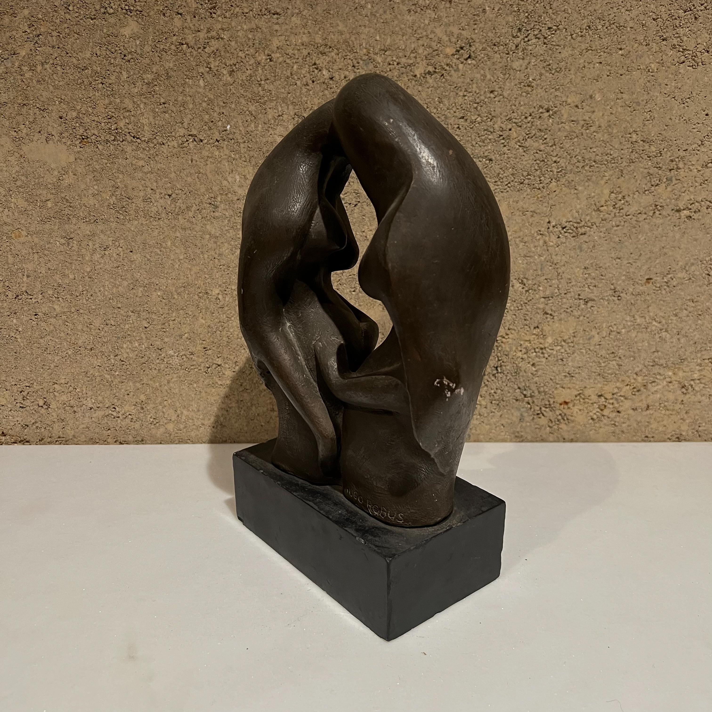 Mid-Century Modern 1960s Hugo Robus Modernist Art Table Sculpture Women Embracing Bronze Plaster