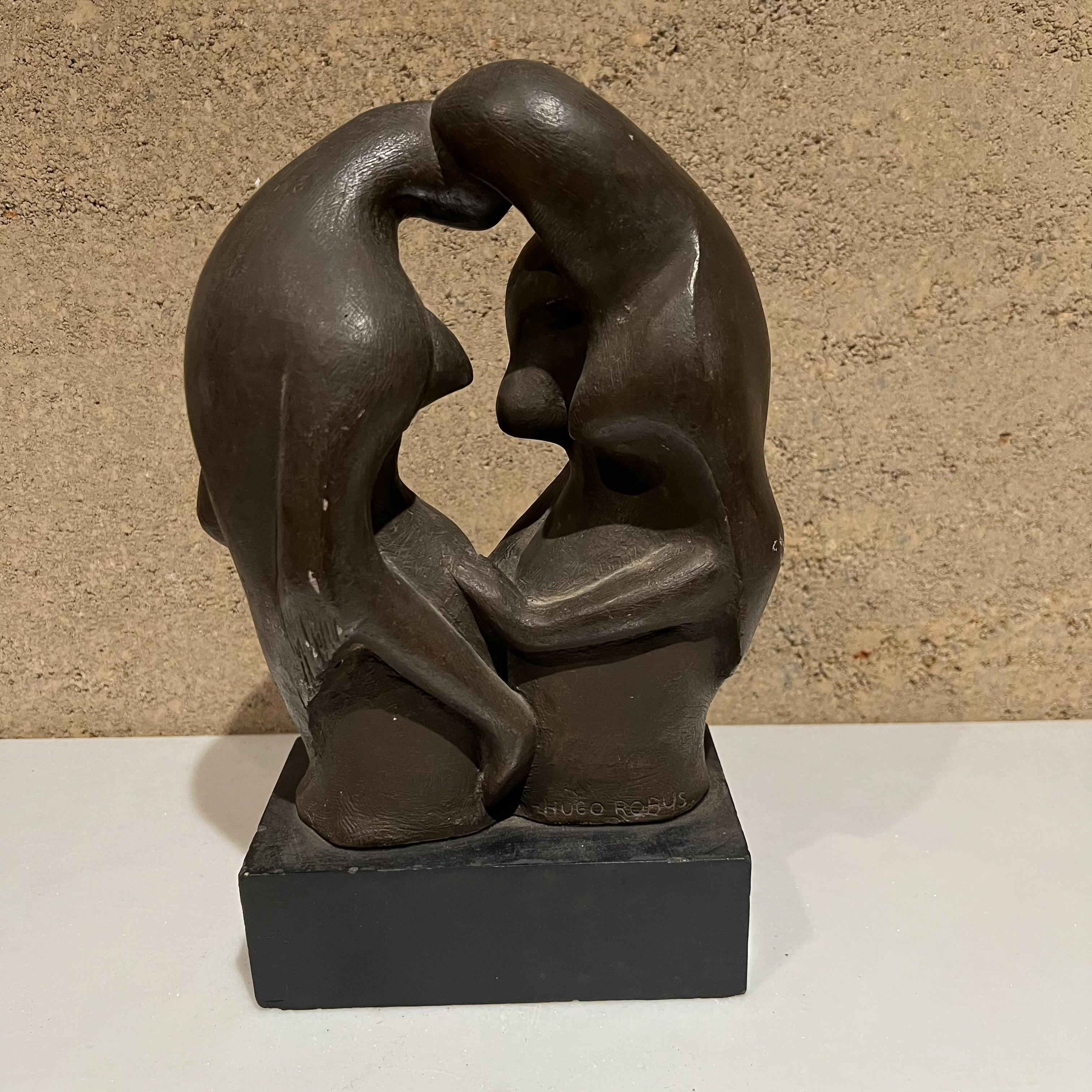 Mid-20th Century 1960s Hugo Robus Modernist Art Table Sculpture Women Embracing Bronze Plaster