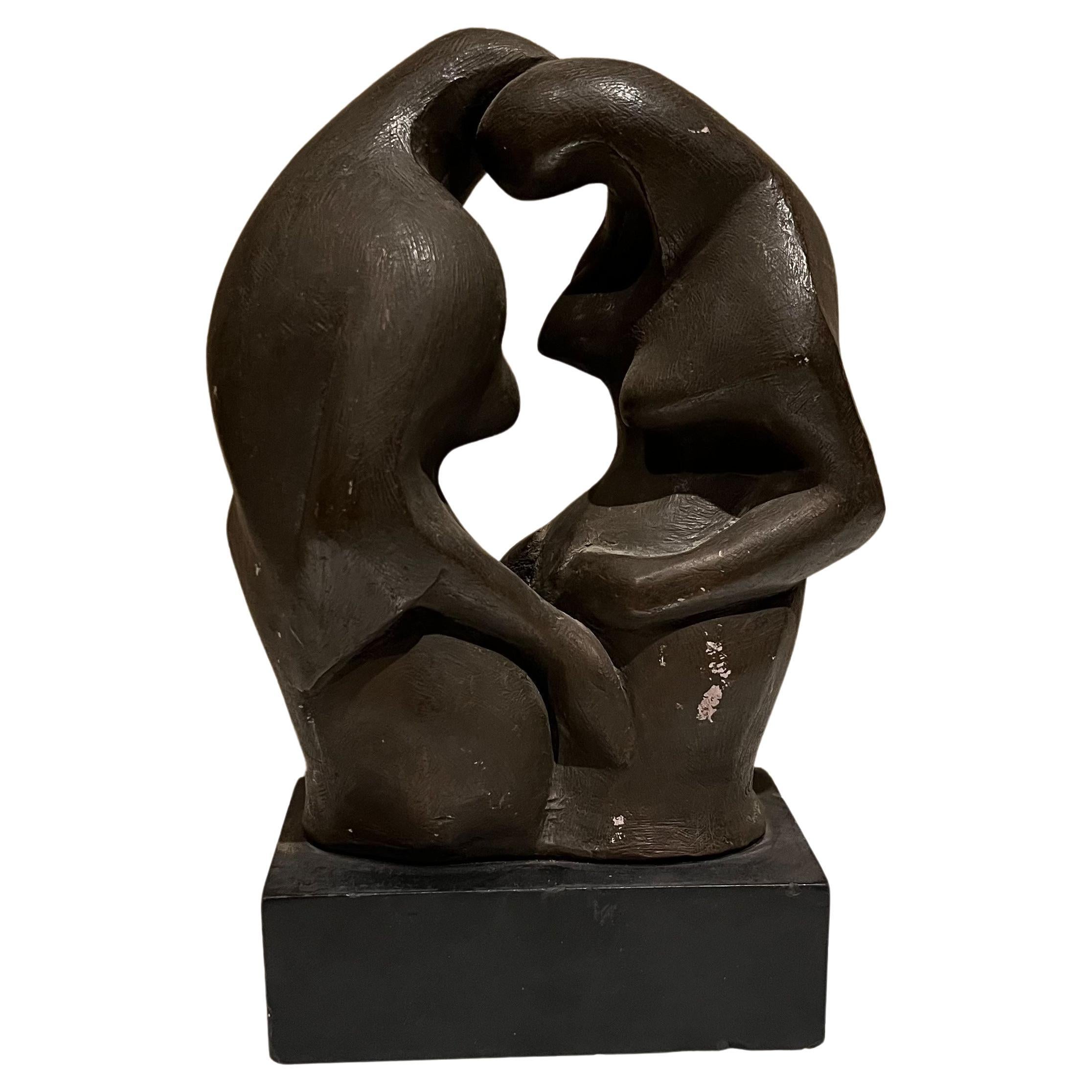1960s Hugo Robus Modernist Art Table Sculpture Women Embracing Bronze Plaster