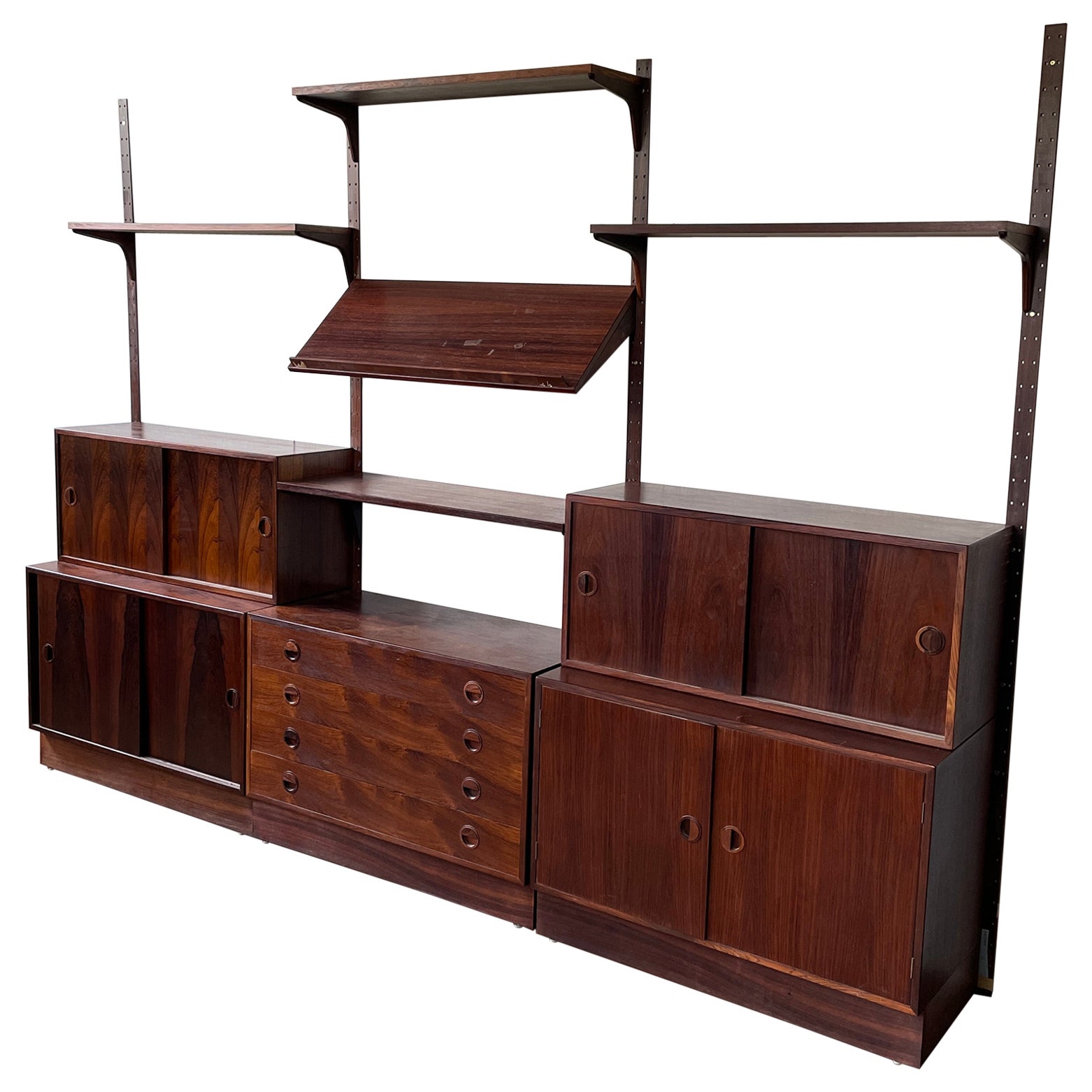 1960s Hundevad Rosewood Danish Modern Modular Wall Unit For Sale