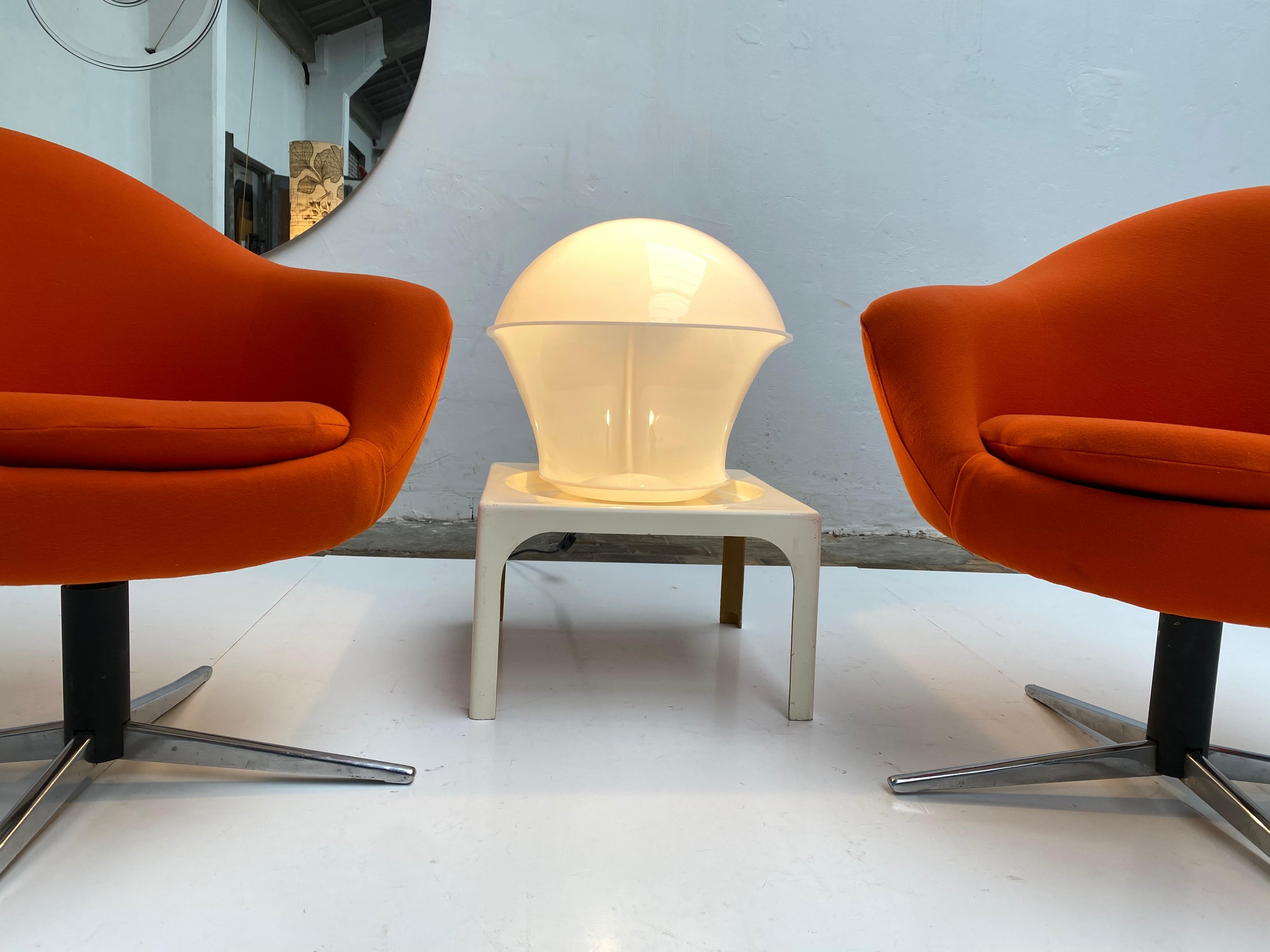 Foam 1960s Hungarian Space Age Swiveling Lounge Chairs New Orange Stretch Fabric