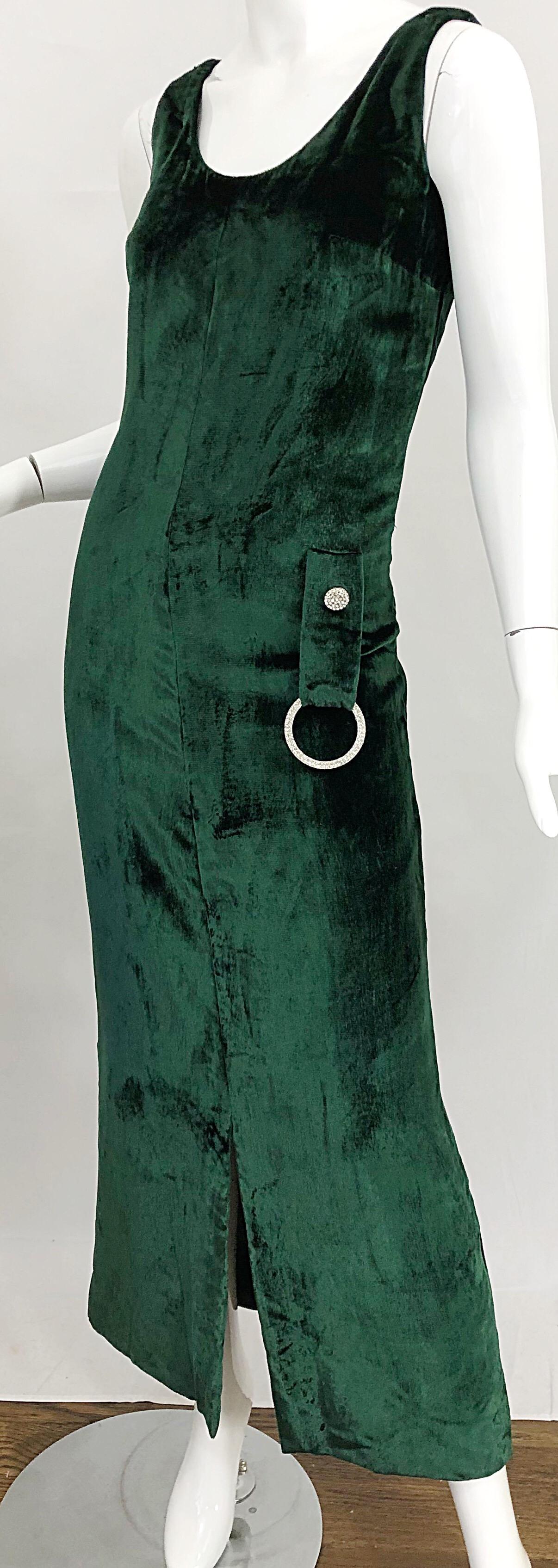 1960er Hunter Forest Grün Seide Samt Strass Vintage 60er Jahre Kleid Maxi Kleid im Angebot 6