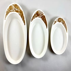 1960s hyalyn Porcelain Briard Bisque Nesting Cornucopia Servers, set/3