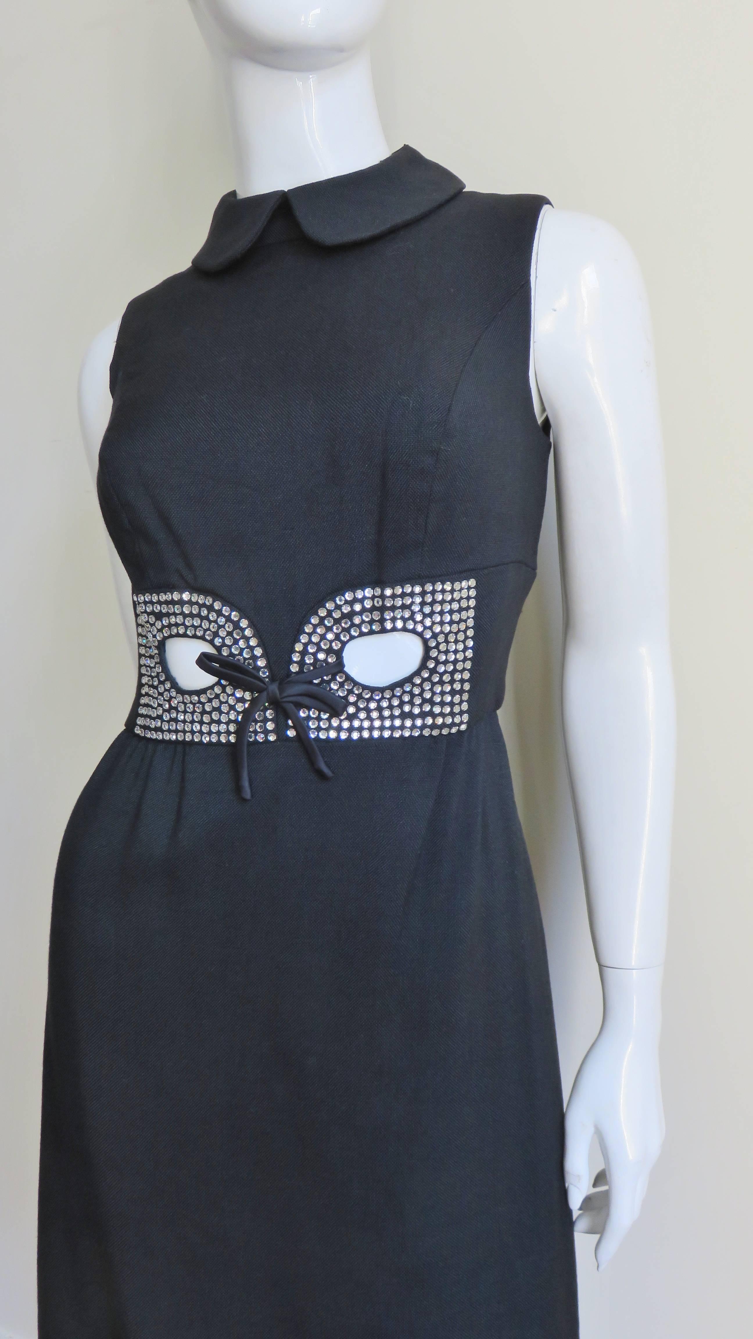 Black I. Magnin Linen 1960s Dress with Cut out Waist For Sale
