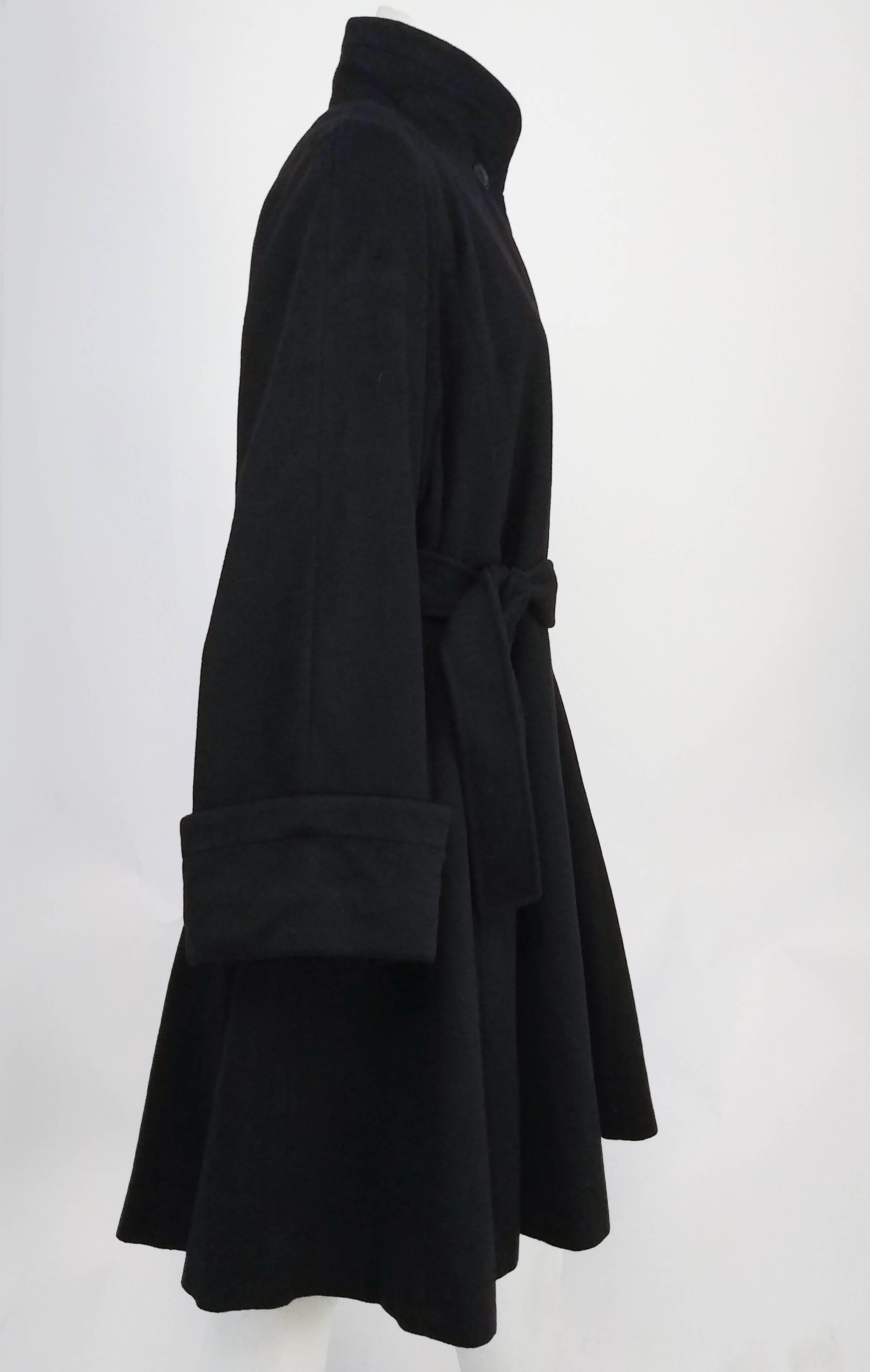 I. Magnin Black Cashmere Wool Coat, 1960s  In Good Condition In San Francisco, CA