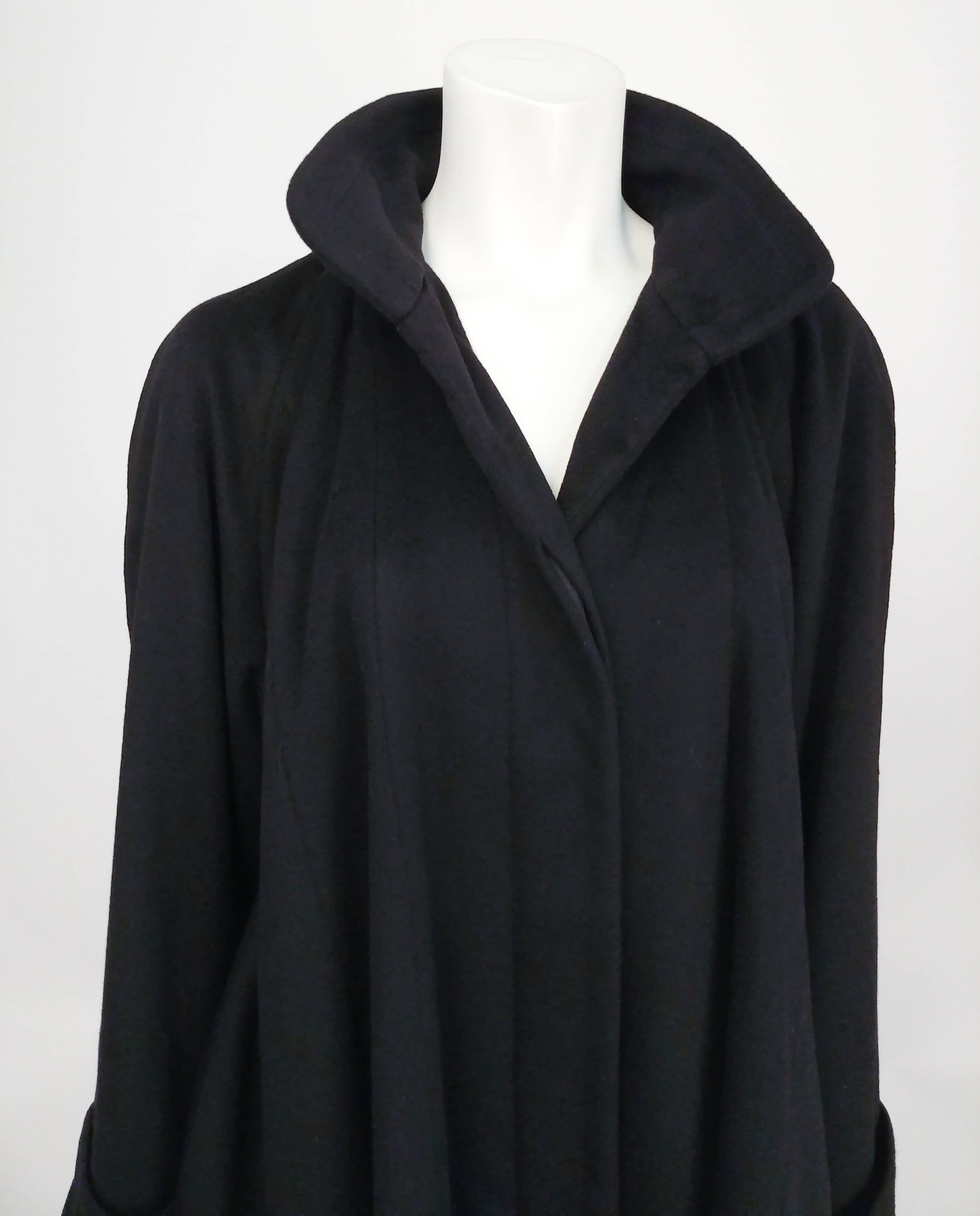 Women's I. Magnin Black Cashmere Wool Coat, 1960s 