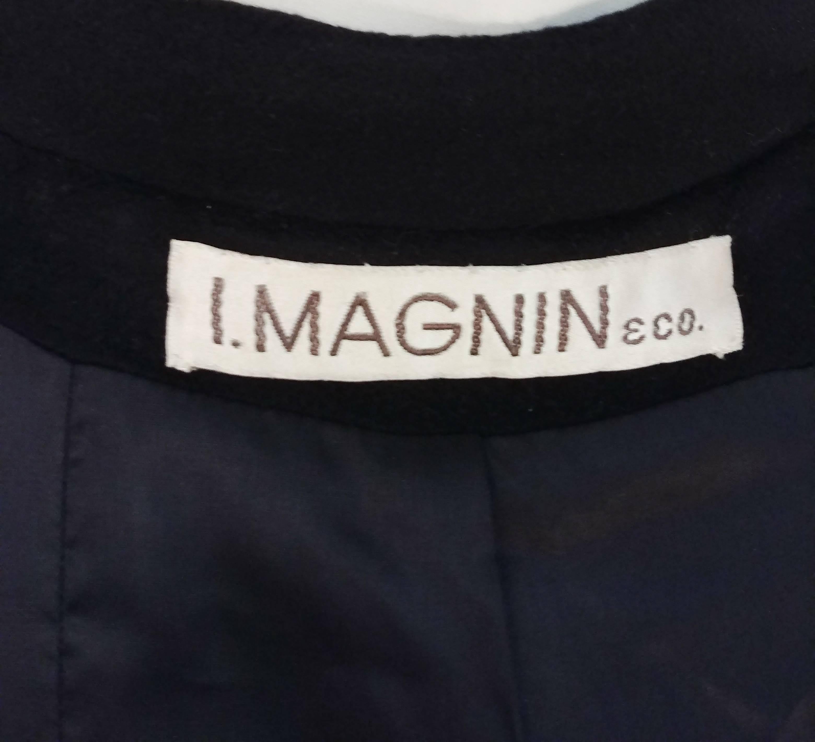 I. Magnin Black Cashmere Wool Coat, 1960s  2