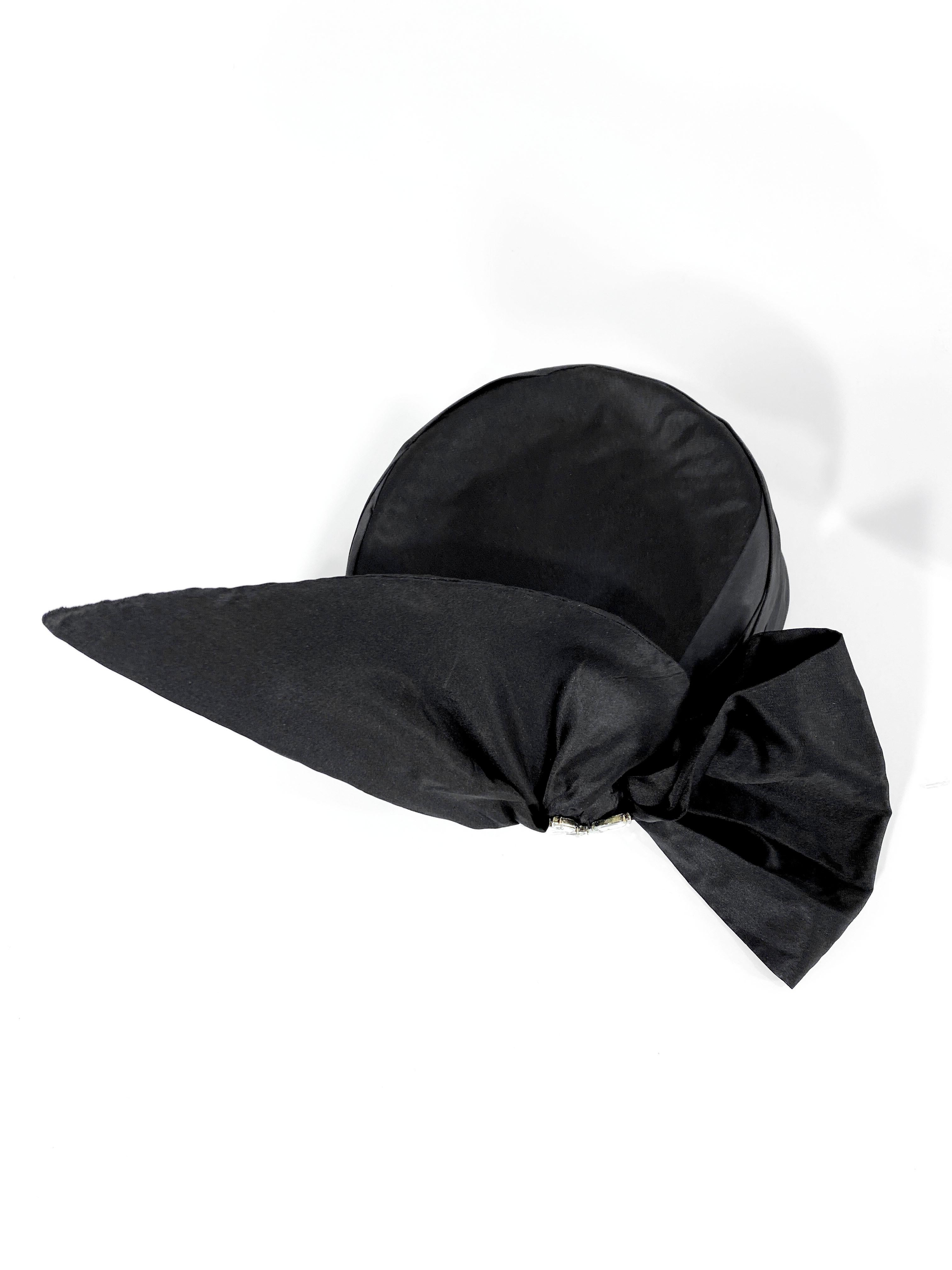 Women's 1960s I. Magnin Black Silk Fashion Pillbox Hat For Sale