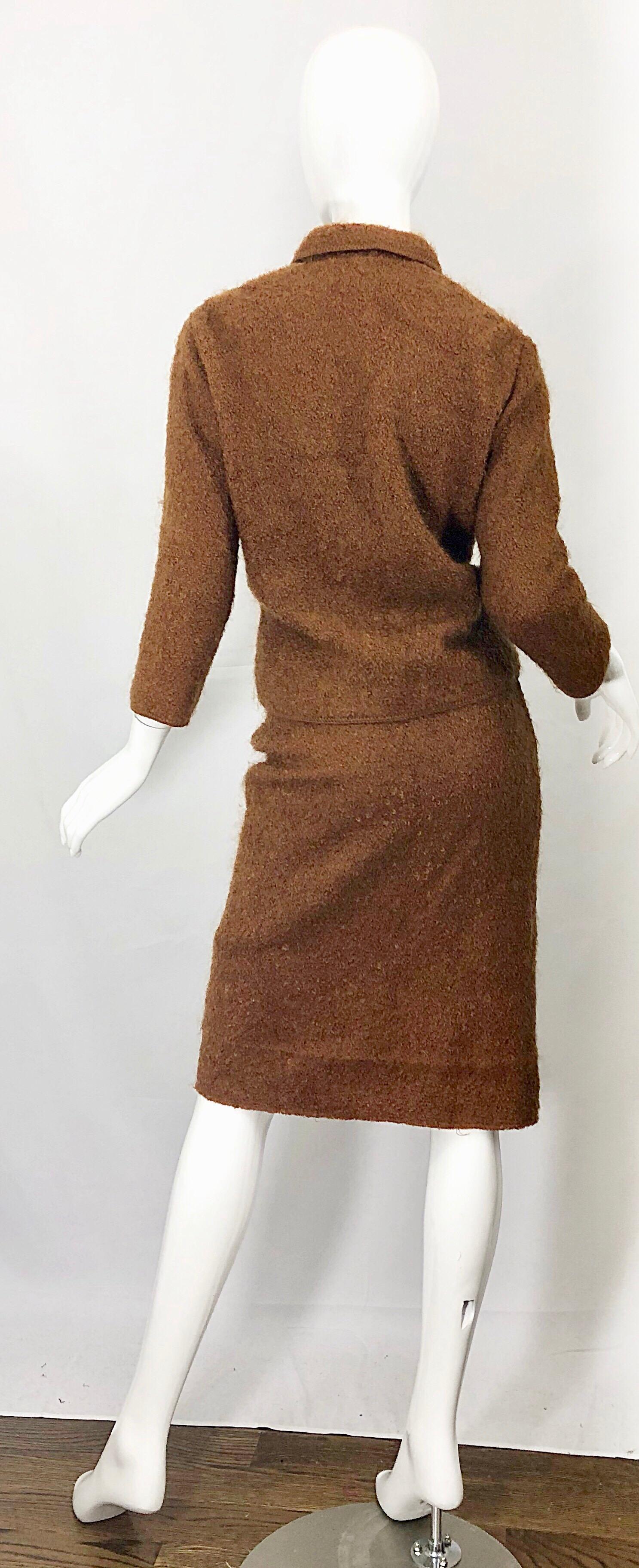 I Magnin Couture - Combinaison jupe et blazer en mohair marron rouille fumé, vintage, années 1960 Excellent état - En vente à San Diego, CA