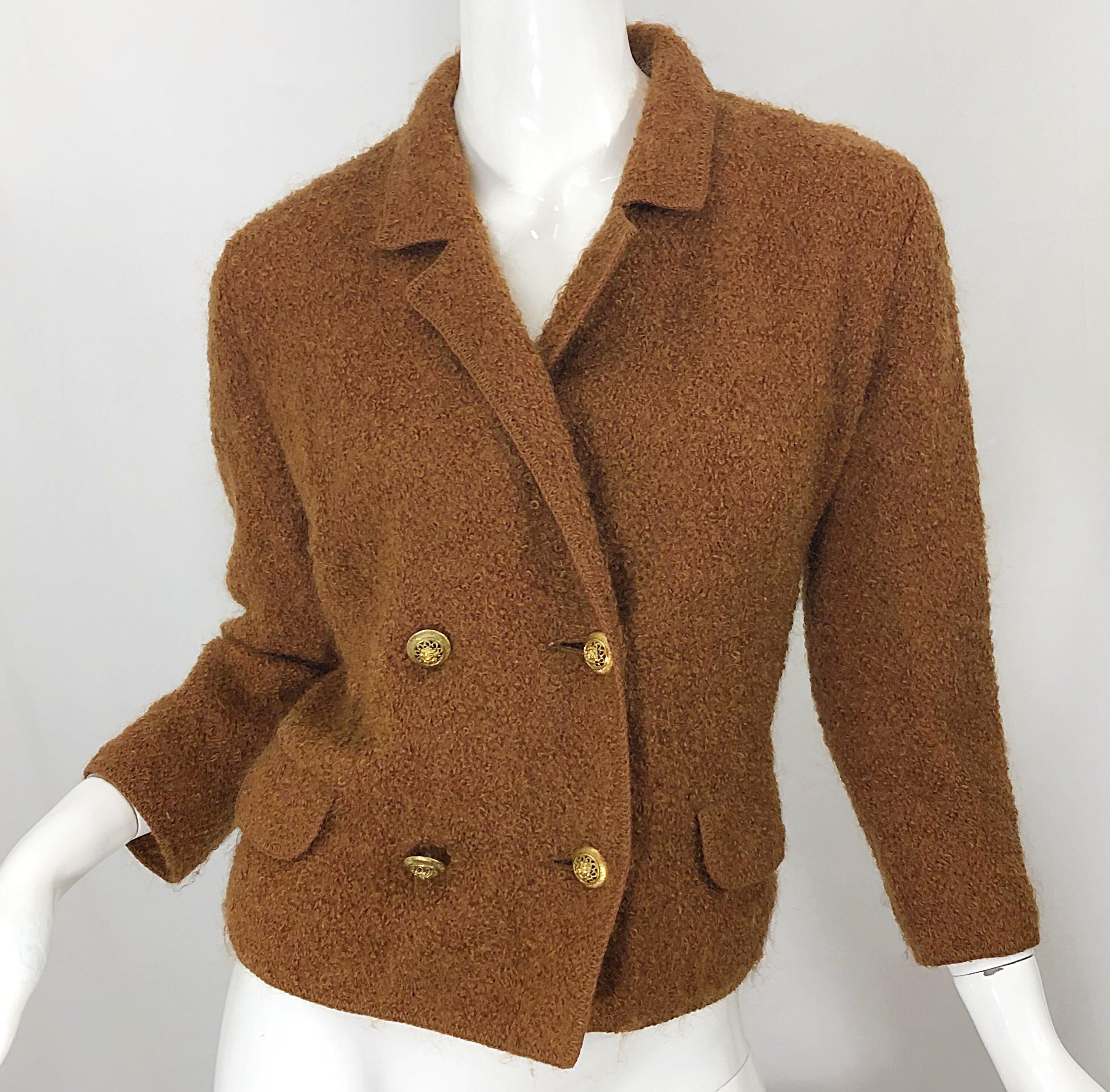 I Magnin Couture - Combinaison jupe et blazer en mohair marron rouille fumé, vintage, années 1960 Pour femmes en vente