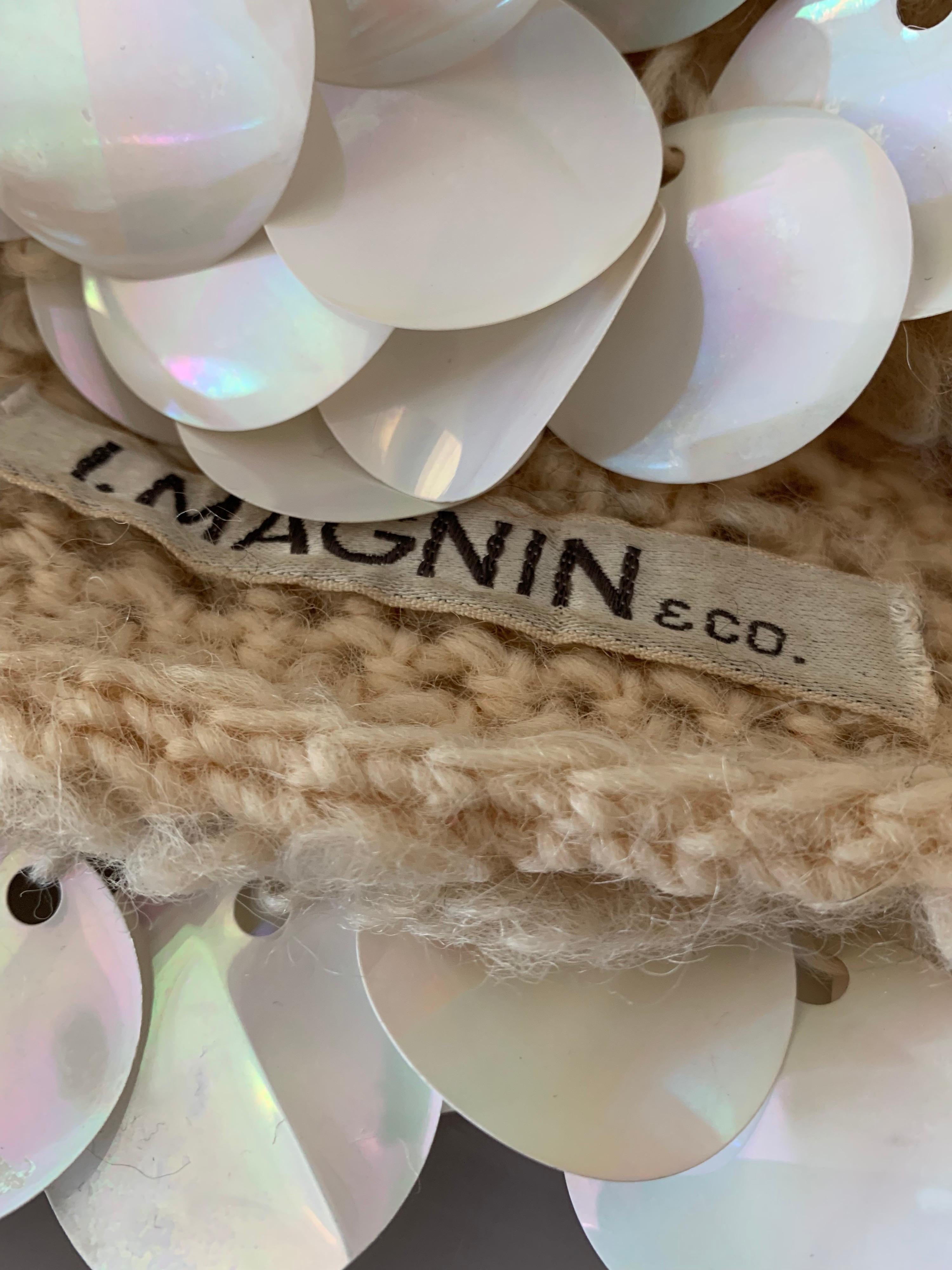 1960s I. Magnin Italian Made Cream Paillette Wool Crochet Peaked Hat 5