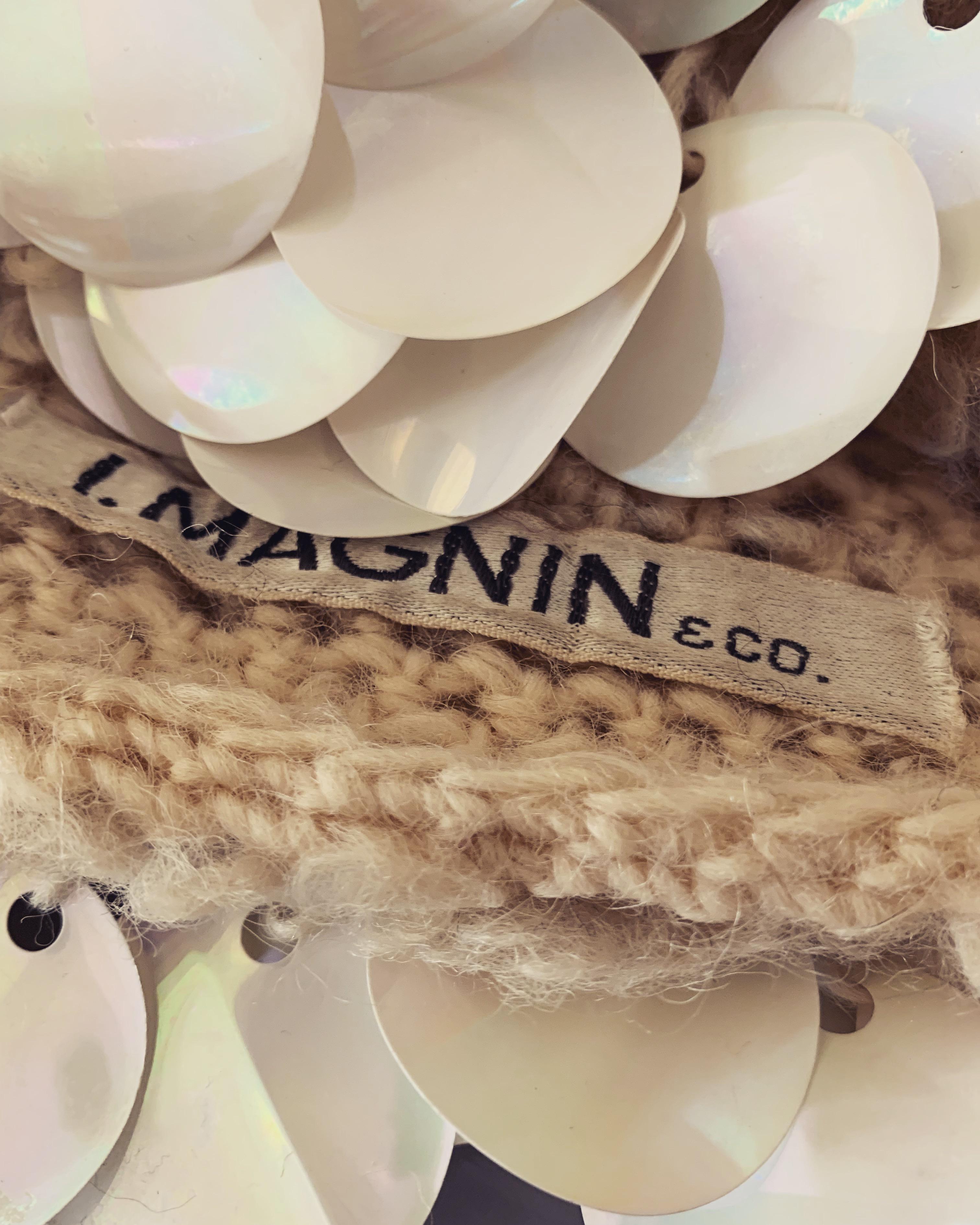 1960s I. Magnin Italian Made Cream Paillette Wool Crochet Peaked Hat 6