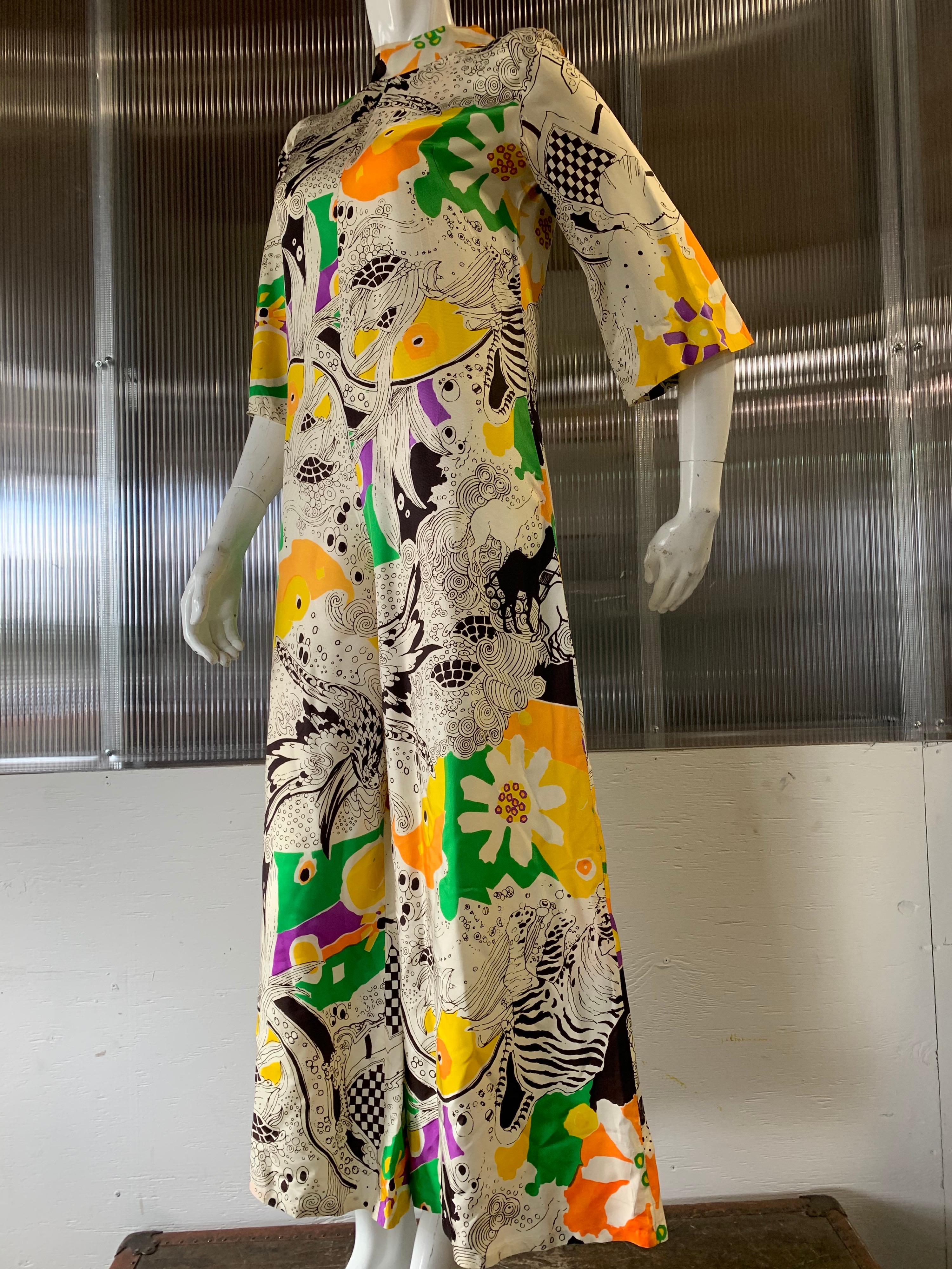 1960s I. Magnin Mod Cropped Jumpsuit in a Stylized Mod Floral Print In Excellent Condition In Gresham, OR